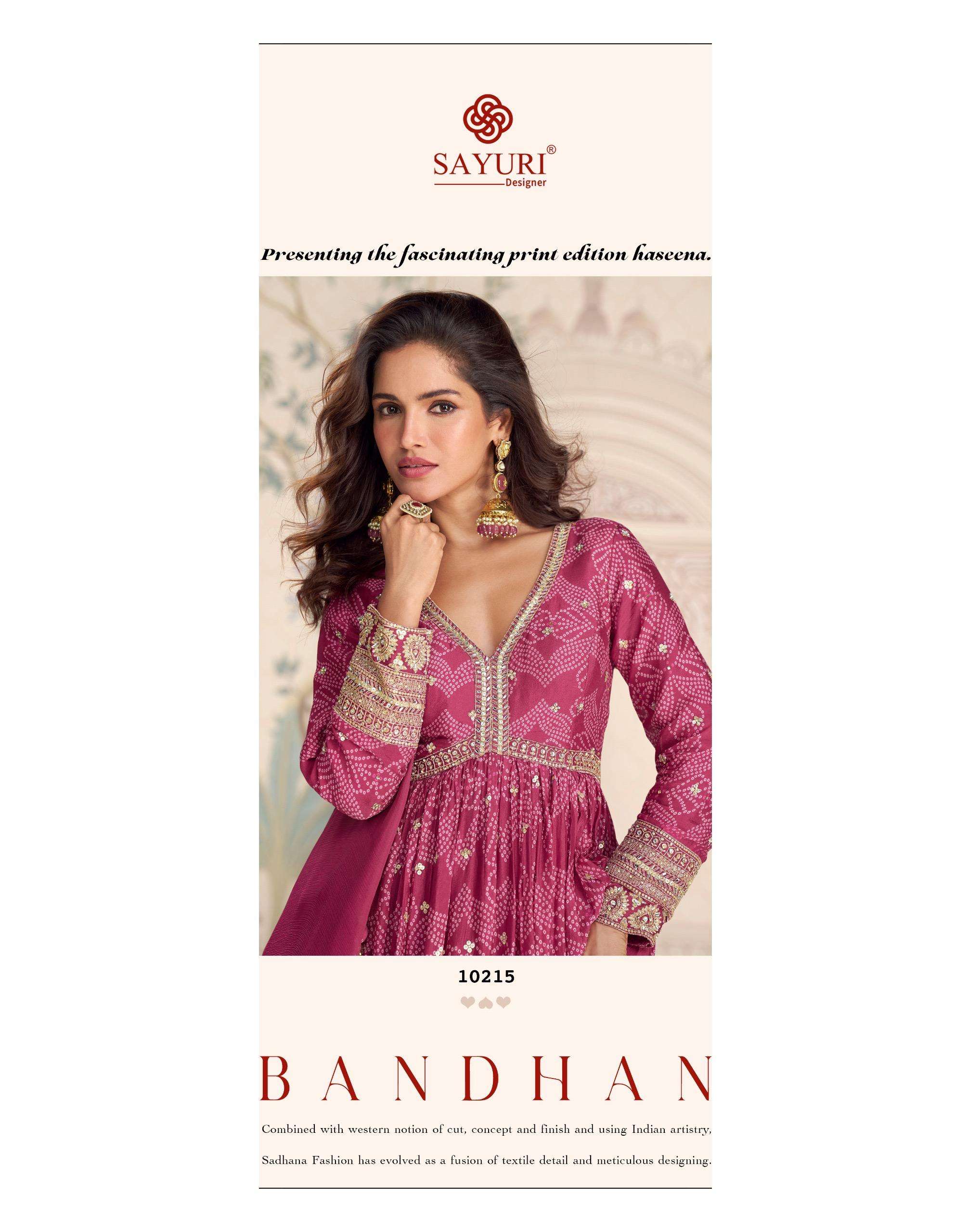 BANDHAN BY SAYURI DESIGNER IN REAL CHINON SILK WITH FRONT AND BACK EMBROIDERED WORK GOWN 