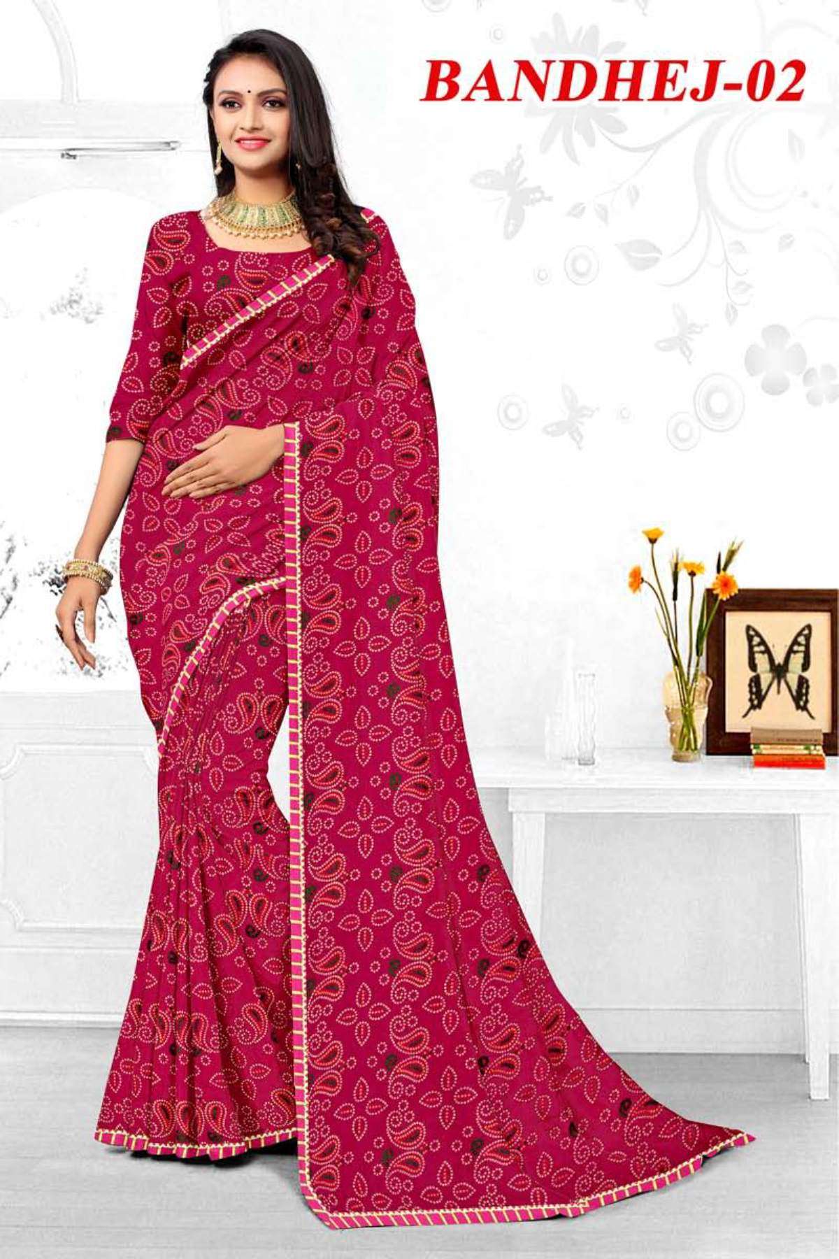 BANDHEJ-2 BY TEXOFAB IN RANIAL GEORGETTE ALL OVER PRINTED SAREE WITH BORDER 