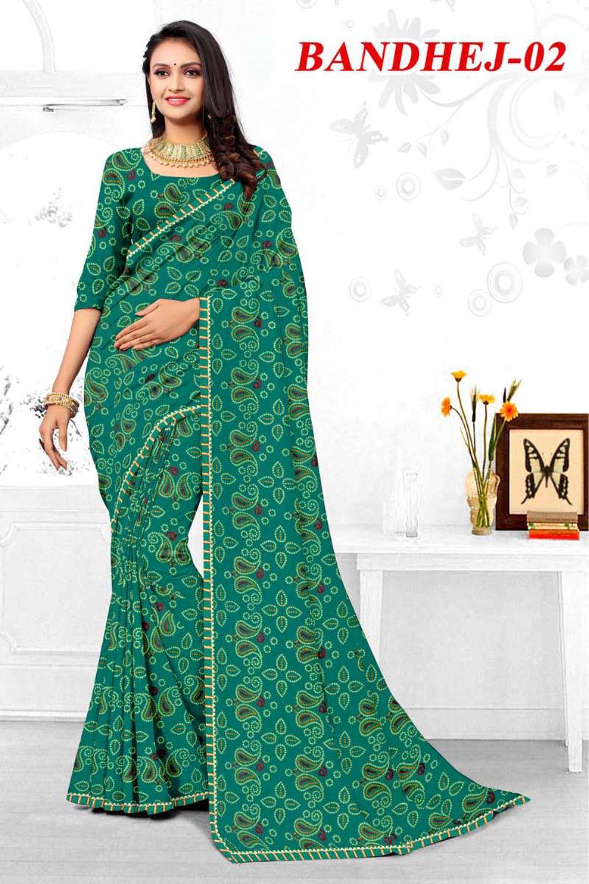 BANDHEJ-2 BY TEXOFAB IN RANIAL GEORGETTE ALL OVER PRINTED SAREE WITH BORDER 