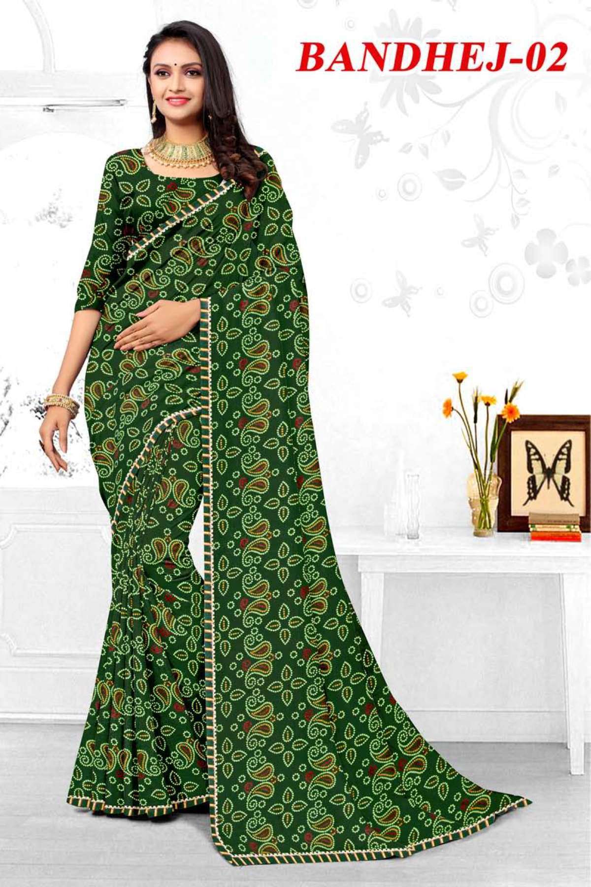 BANDHEJ-2 BY TEXOFAB IN RANIAL GEORGETTE ALL OVER PRINTED SAREE WITH BORDER 