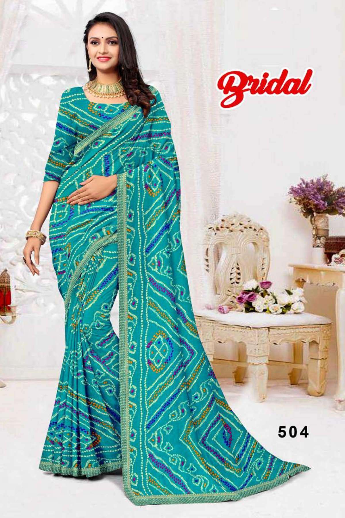 BRIDAL BY TEXOFAB IN RANIAL GEORGETTE ALL OVER PRINTED SAREE WITH BORDER 