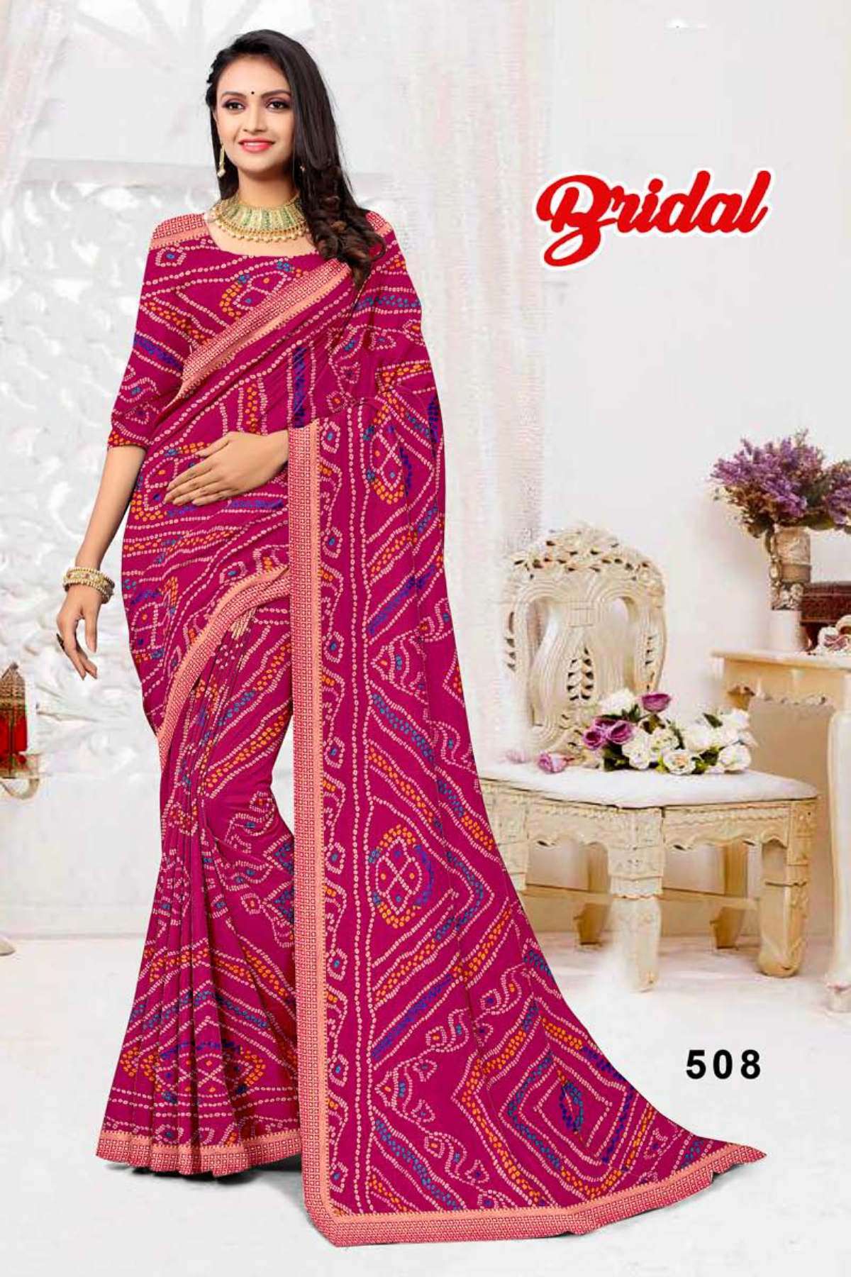 BRIDAL BY TEXOFAB IN RANIAL GEORGETTE ALL OVER PRINTED SAREE WITH BORDER 