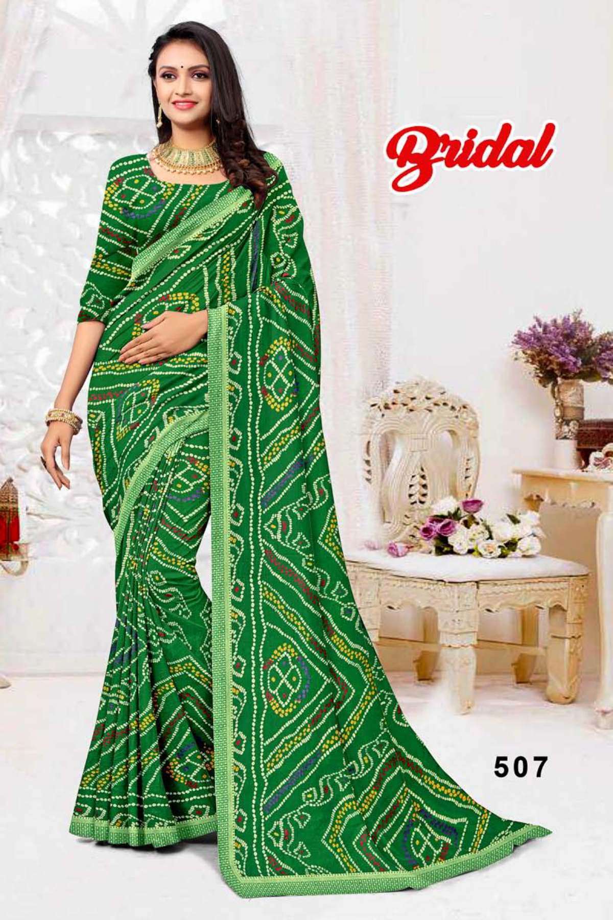 BRIDAL BY TEXOFAB IN RANIAL GEORGETTE ALL OVER PRINTED SAREE WITH BORDER 