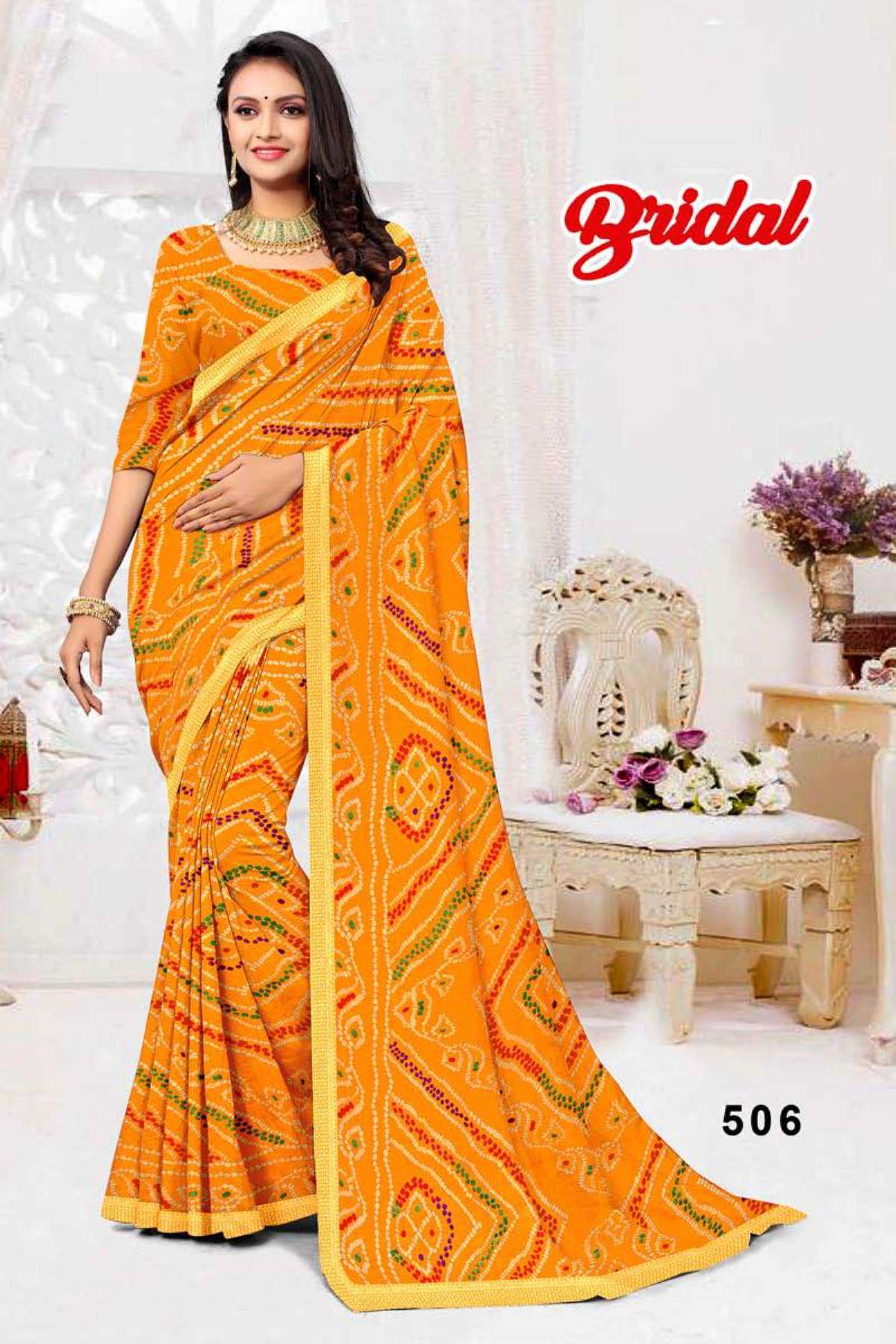 BRIDAL BY TEXOFAB IN RANIAL GEORGETTE ALL OVER PRINTED SAREE WITH BORDER 