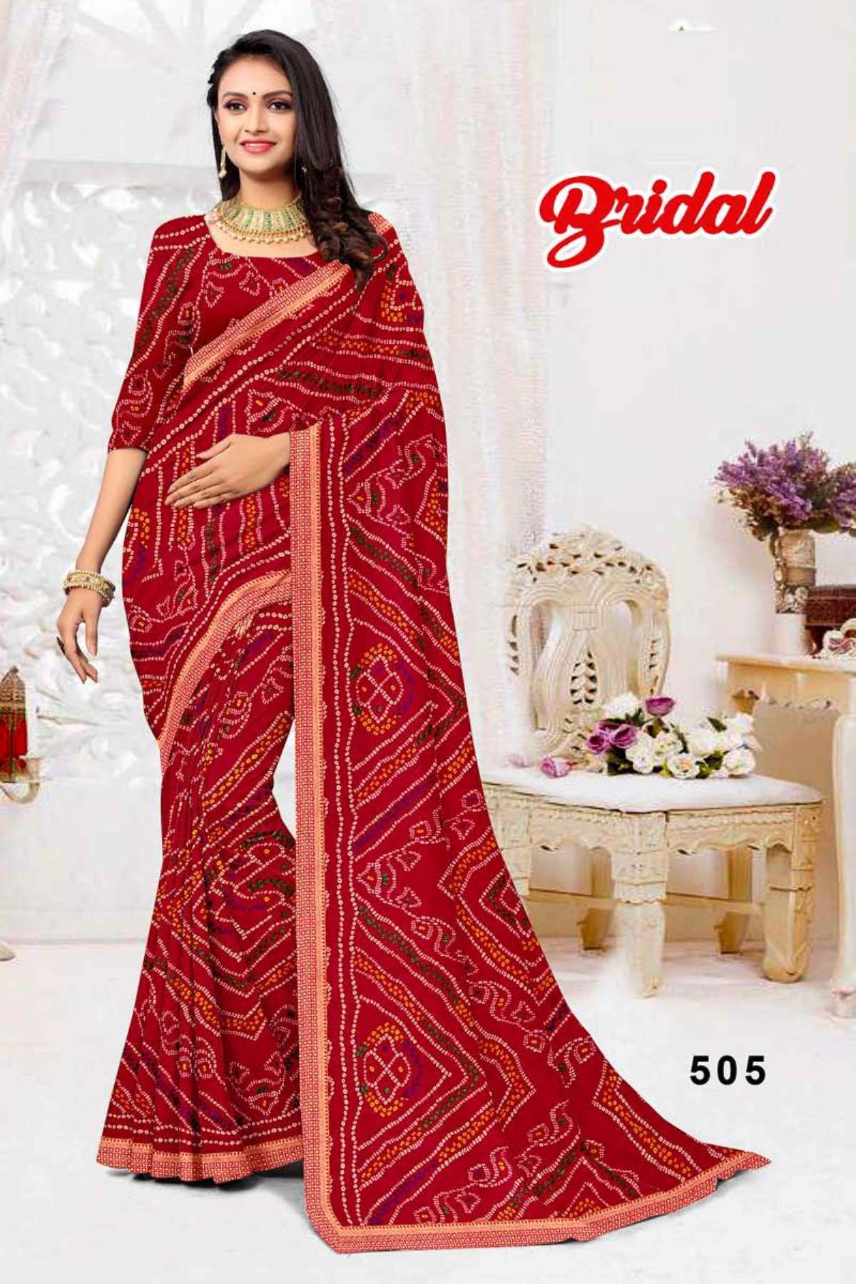 BRIDAL BY TEXOFAB IN RANIAL GEORGETTE ALL OVER PRINTED SAREE WITH BORDER 