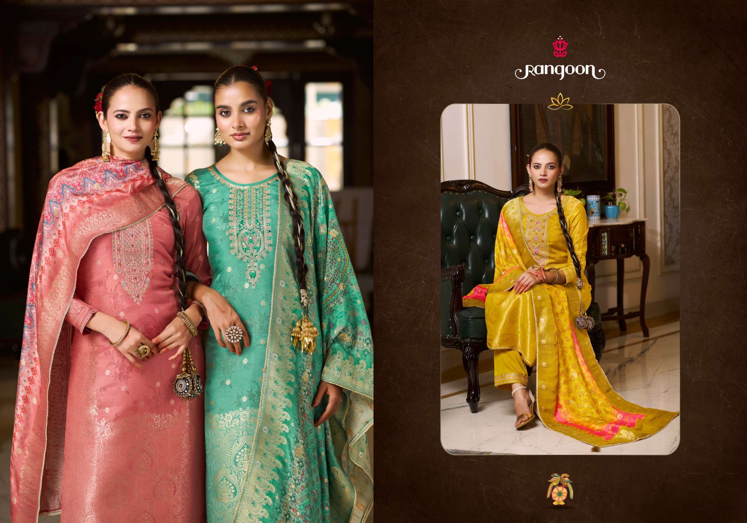 CHHAYA BY RANGOON IN PURE MUSLIN JACQUARD WITH FANCY EMBROIDERY WORK AND FULL COTTON INNER 