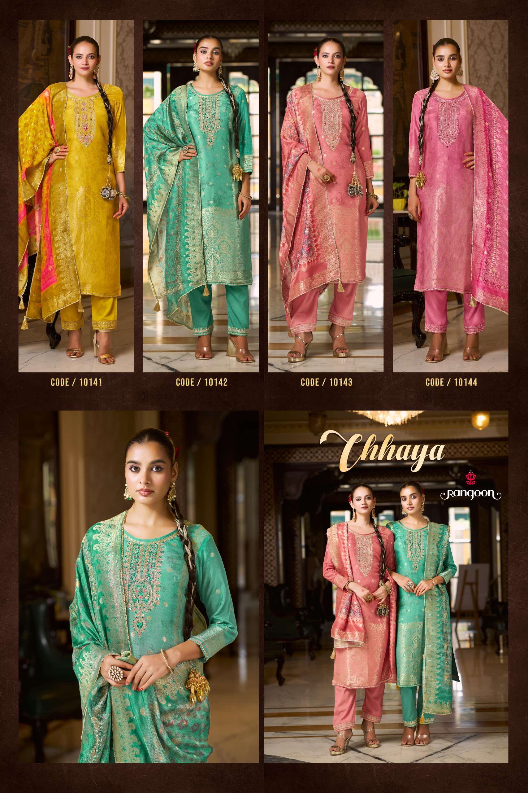 CHHAYA BY RANGOON IN PURE MUSLIN JACQUARD WITH FANCY EMBROIDERY WORK AND FULL COTTON INNER 