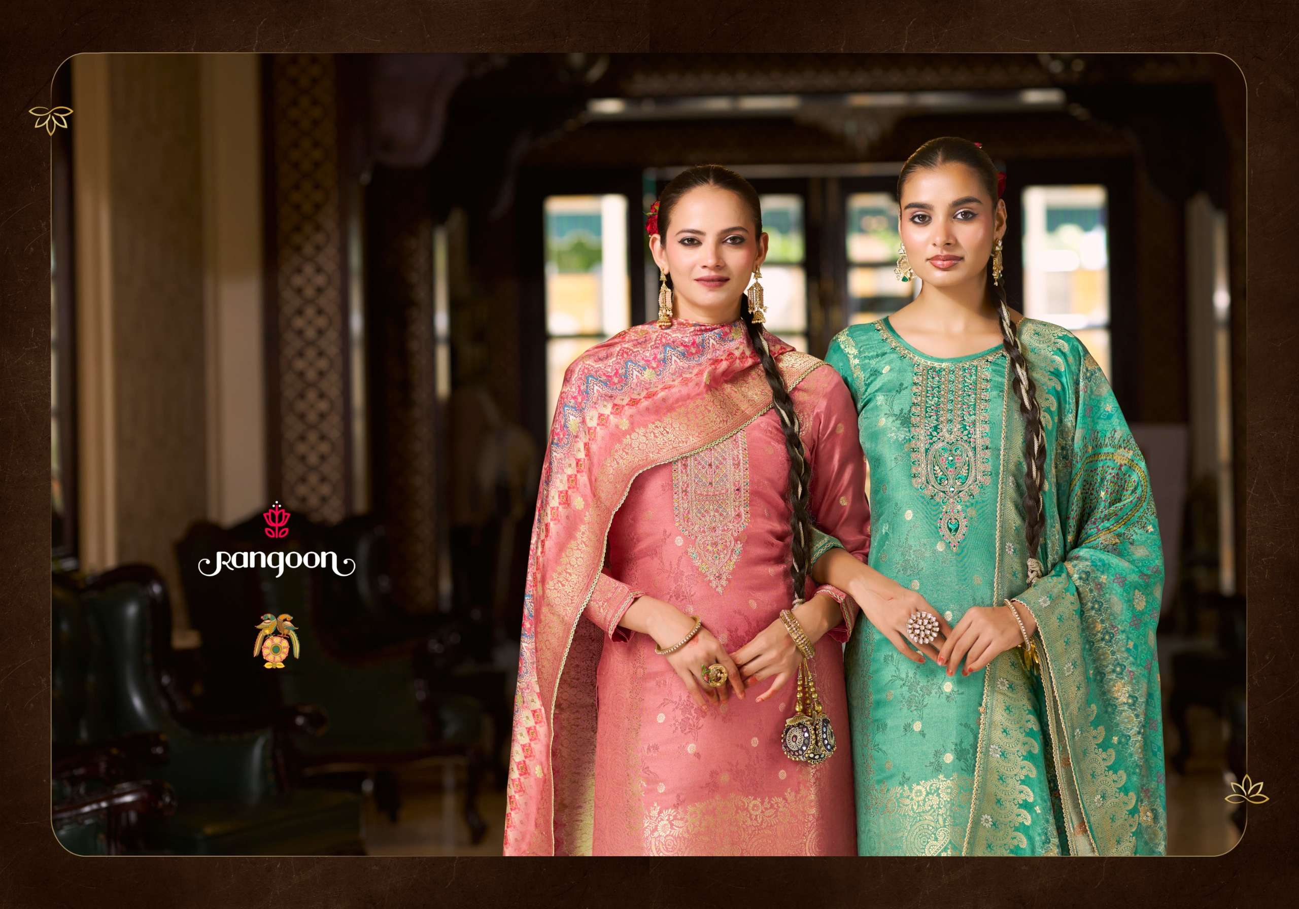 CHHAYA BY RANGOON IN PURE MUSLIN JACQUARD WITH FANCY EMBROIDERY WORK AND FULL COTTON INNER 