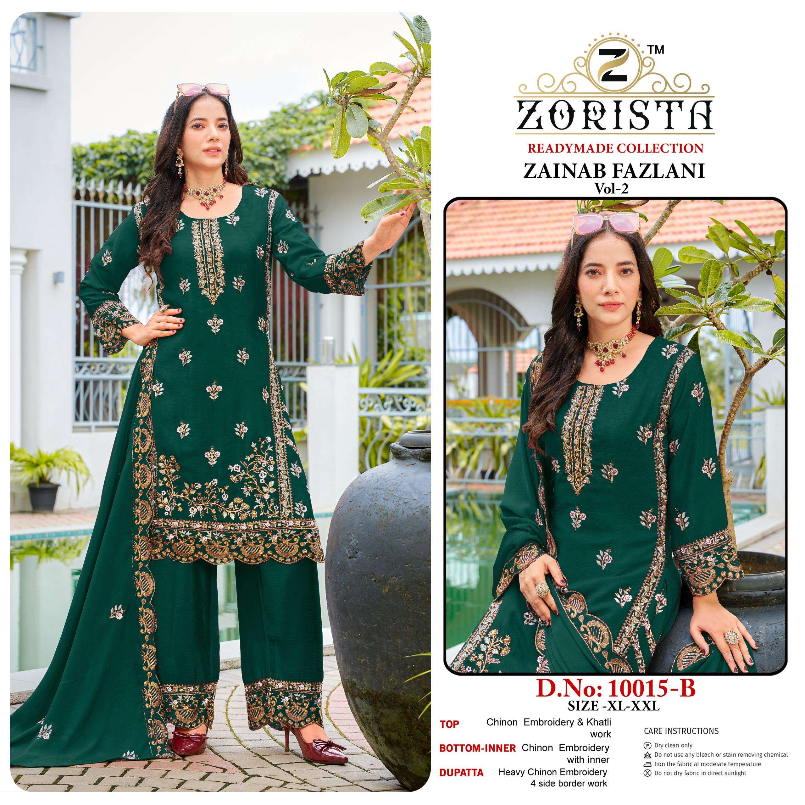 D.NO :- 10015 BY ZORISTA IN PREMIUM CHINNON SILK WITH EMBRODERY WITH KHATLI WORK 