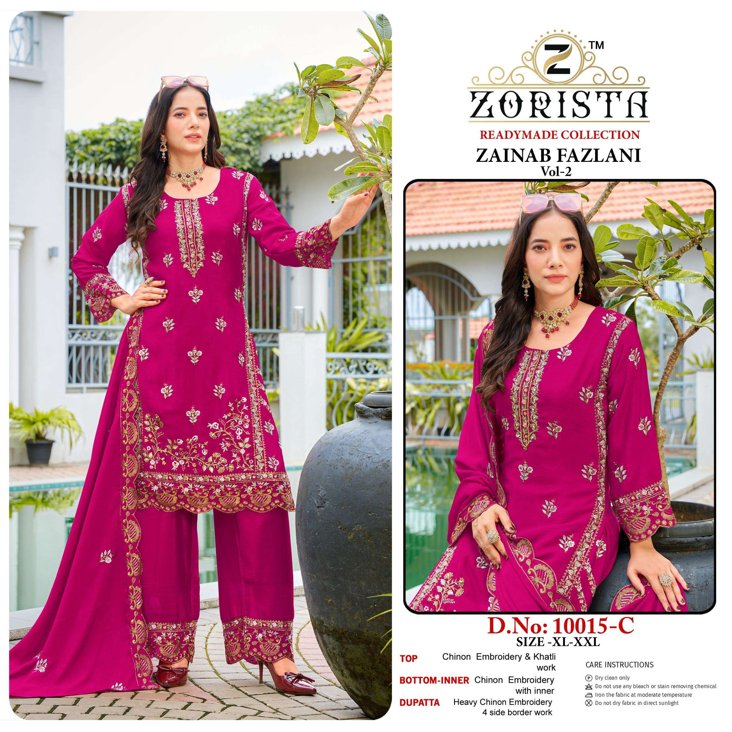 D.NO :- 10015 BY ZORISTA IN PREMIUM CHINNON SILK WITH EMBRODERY WITH KHATLI WORK 