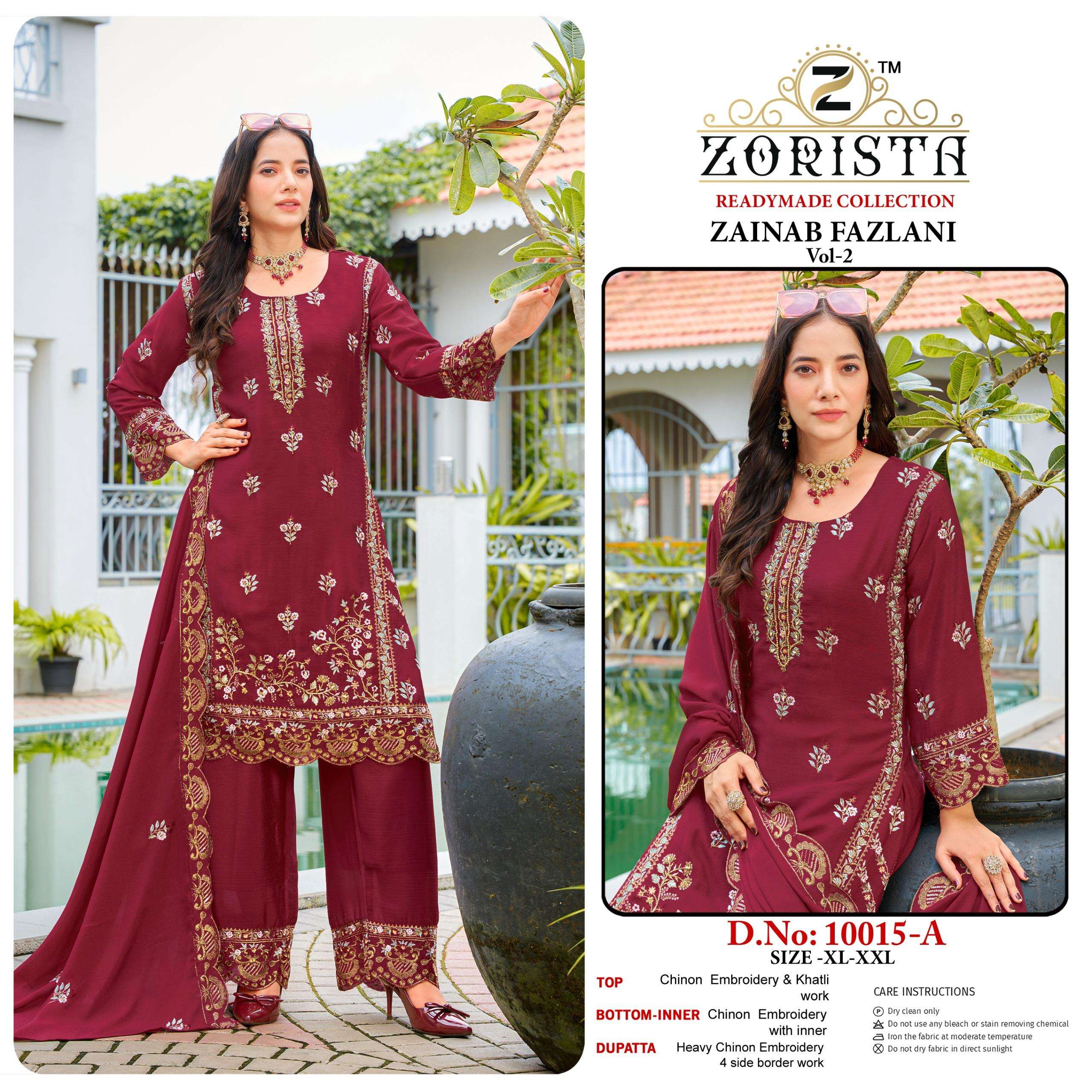 D.NO :- 10015 BY ZORISTA IN PREMIUM CHINNON SILK WITH EMBRODERY WITH KHATLI WORK 