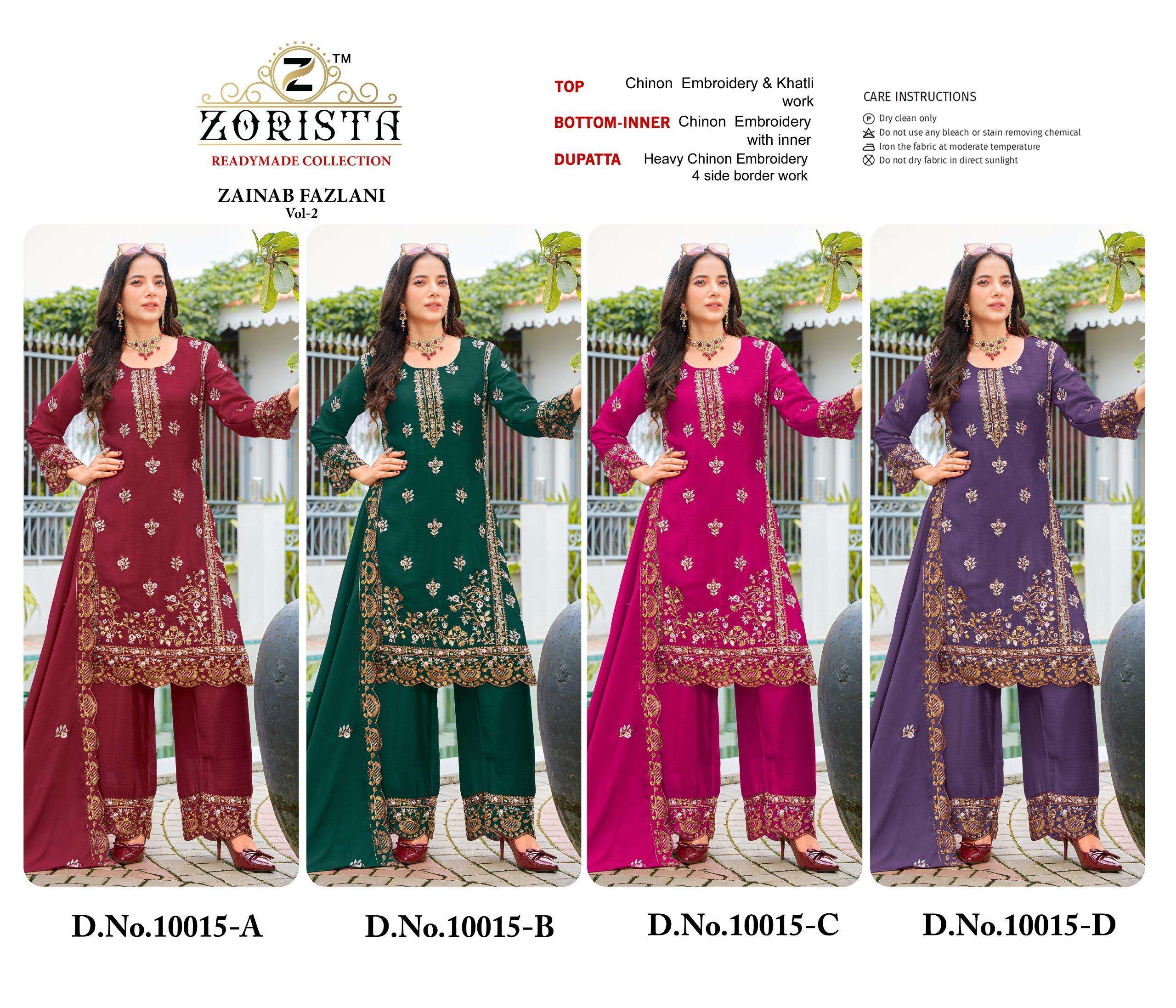 D.NO :- 10015 BY ZORISTA IN PREMIUM CHINNON SILK WITH EMBRODERY WITH KHATLI WORK 