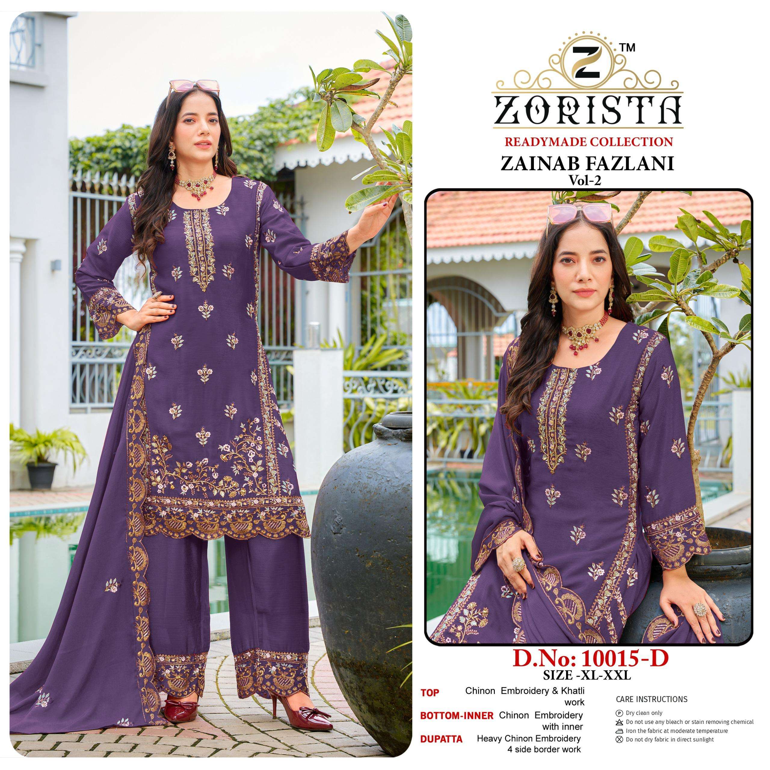 D.NO :- 10015 BY ZORISTA IN PREMIUM CHINNON SILK WITH EMBRODERY WITH KHATLI WORK 