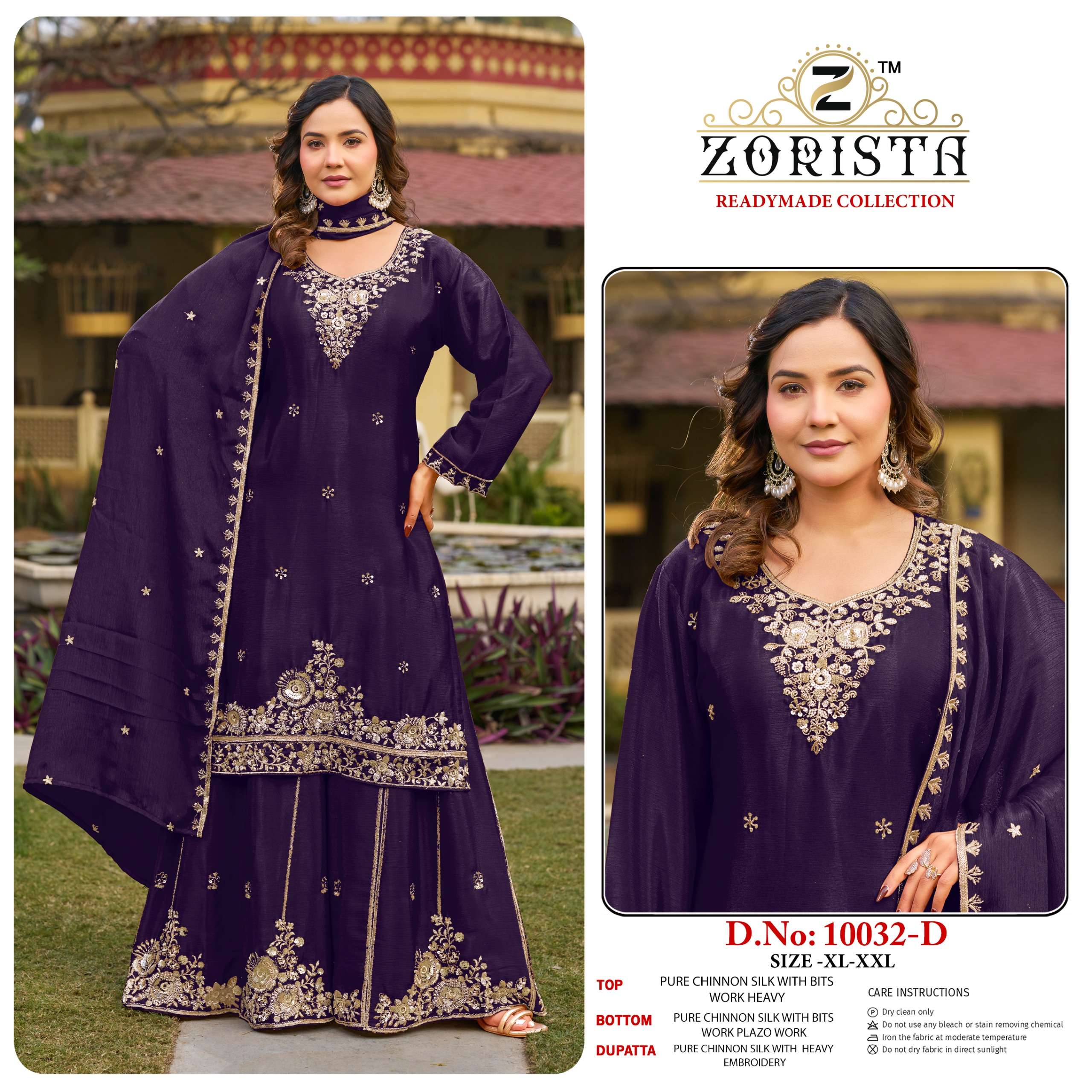 D.NO :- 10032 BY ZORISTA IN PREMIUM CHINNON SILK WITH BITS WORK REDYMADE COLLECTION 