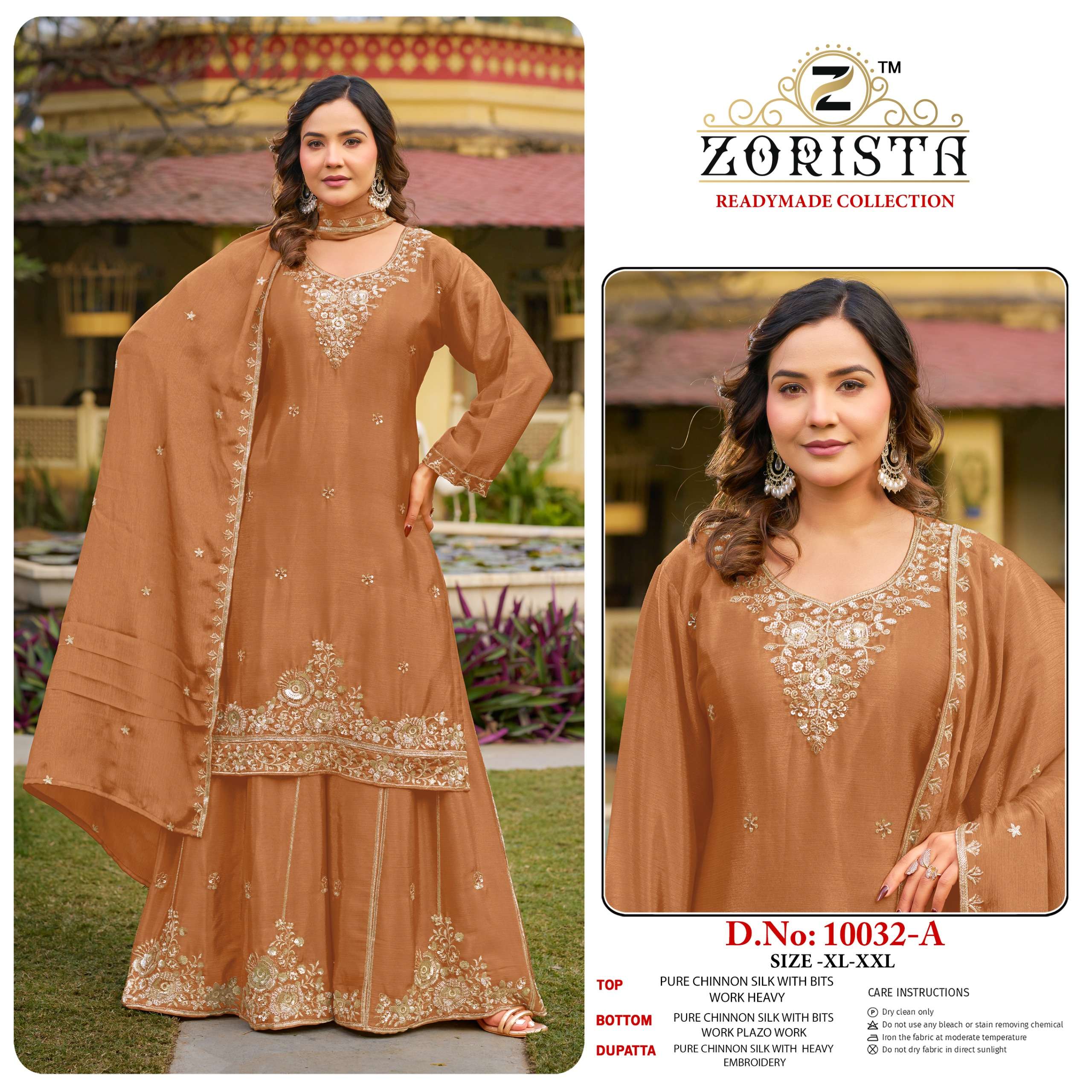 D.NO :- 10032 BY ZORISTA IN PREMIUM CHINNON SILK WITH BITS WORK REDYMADE COLLECTION 