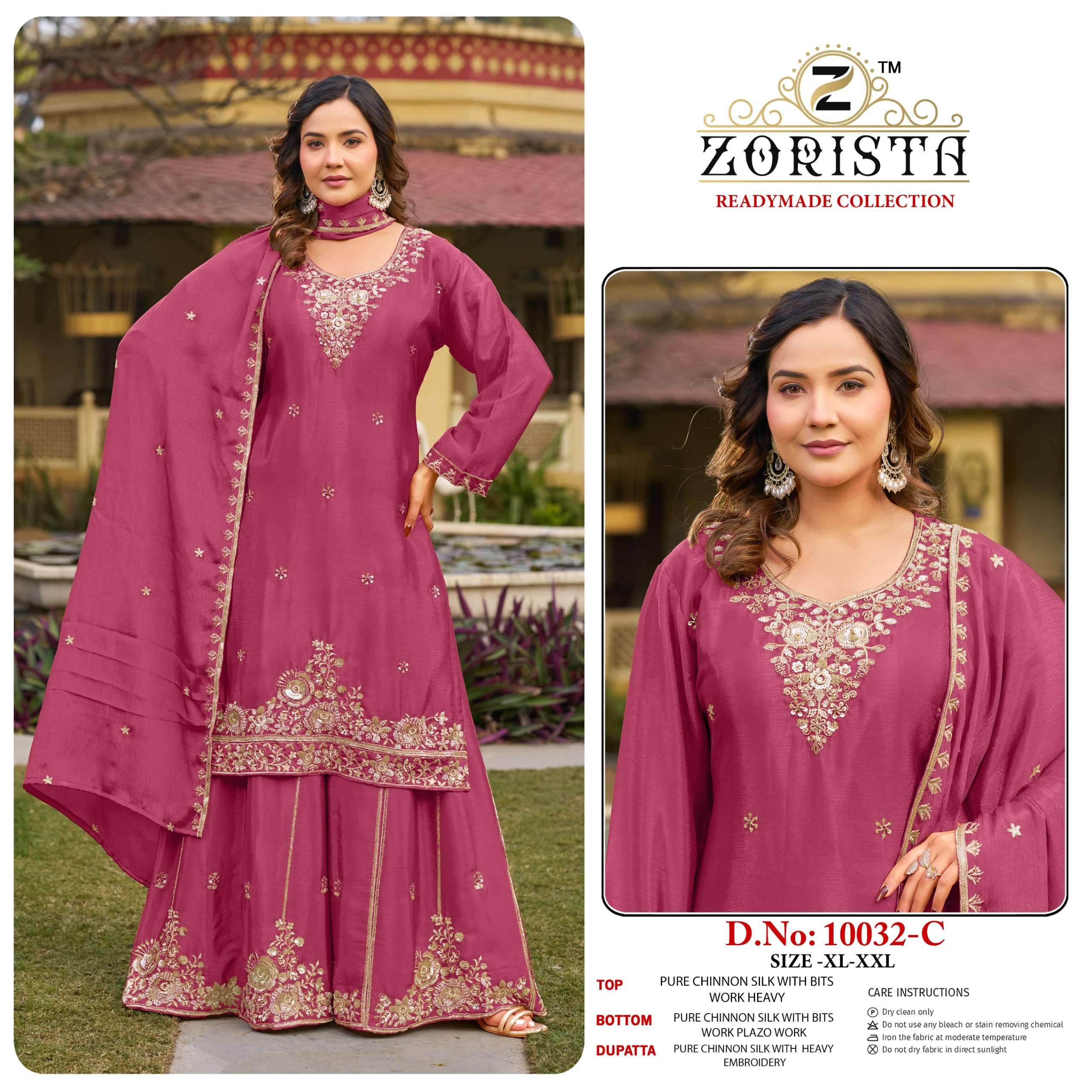 D.NO :- 10032 BY ZORISTA IN PREMIUM CHINNON SILK WITH BITS WORK REDYMADE COLLECTION 