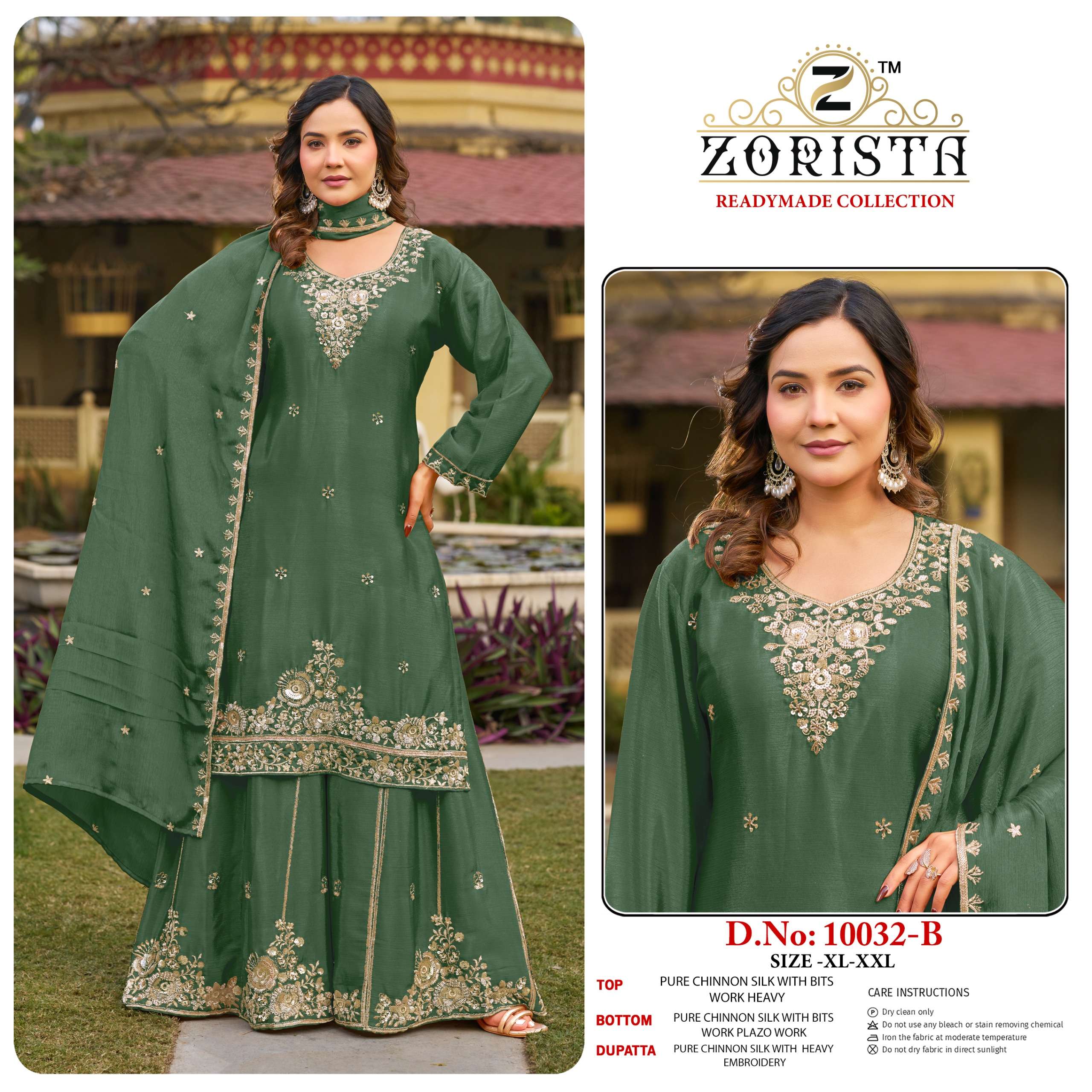 D.NO :- 10032 BY ZORISTA IN PREMIUM CHINNON SILK WITH BITS WORK REDYMADE COLLECTION 