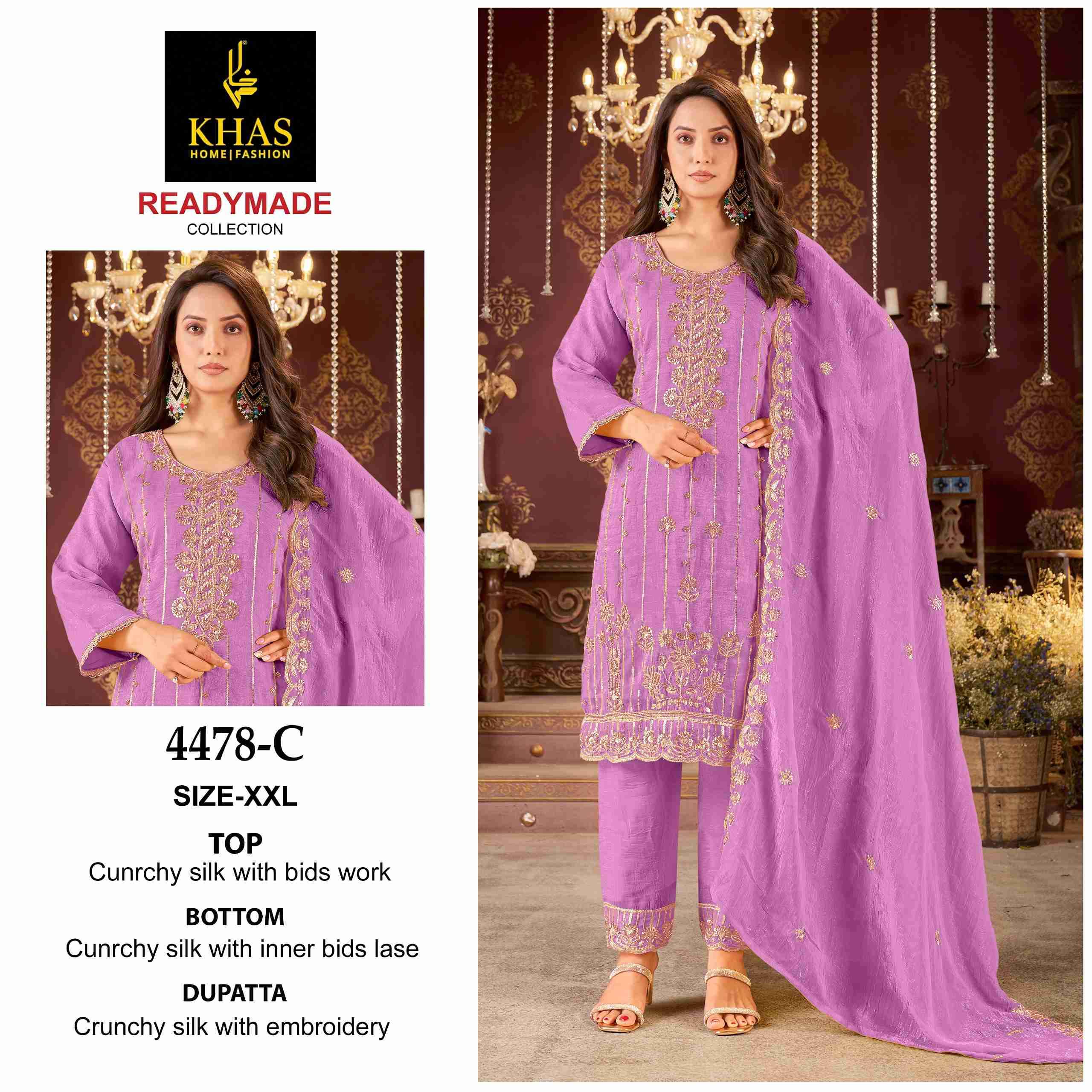 D.NO :- 4478 BY KHAS IN CRUNCHY SILK WITH BIDS WORK NEW RADY MADE COLLECTION 