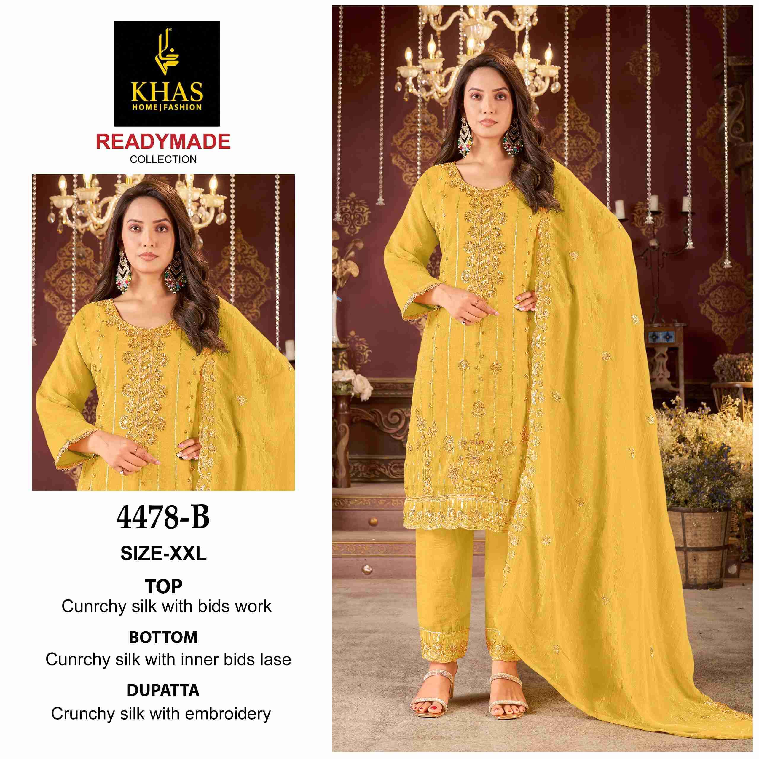 D.NO :- 4478 BY KHAS IN CRUNCHY SILK WITH BIDS WORK NEW RADY MADE COLLECTION 