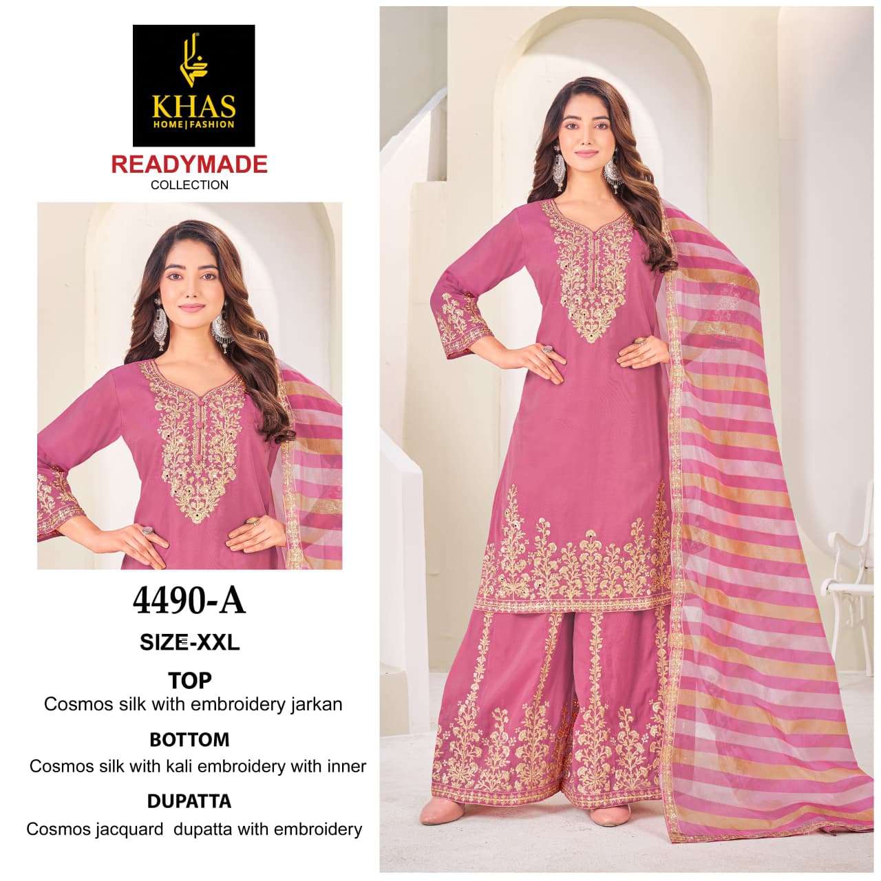 D.NO :- 4490 BY KHAS IN SIMER SILK WITH EMBROIDERY WORK NEW RADY MADE COLLECTION