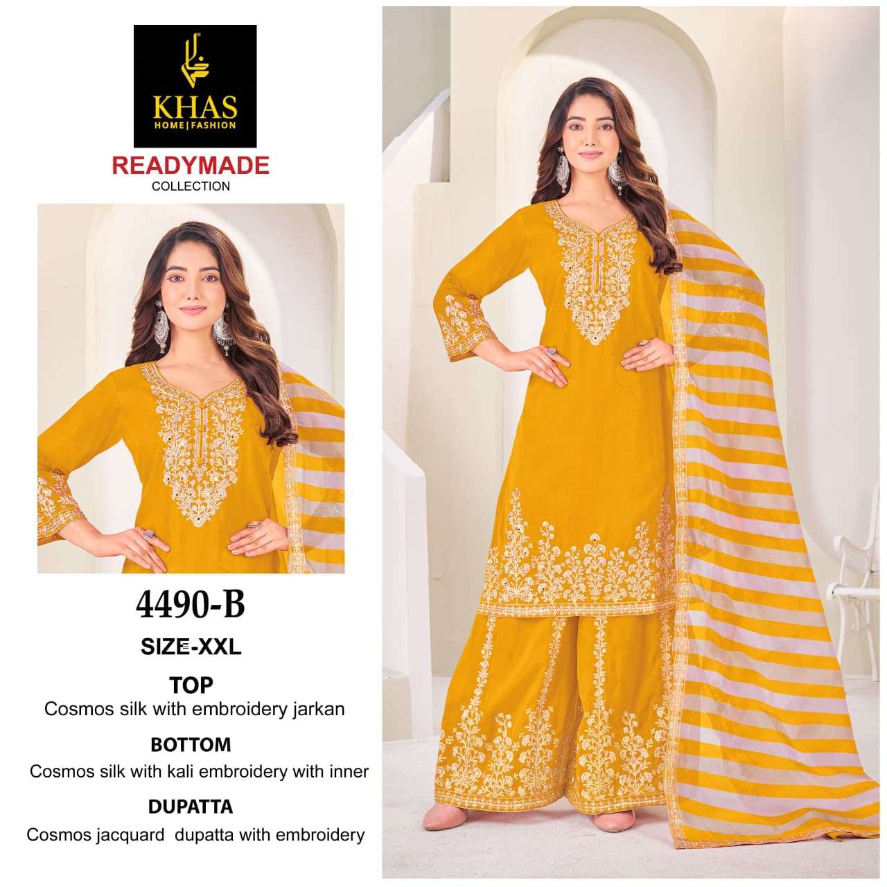 D.NO :- 4490 BY KHAS IN SIMER SILK WITH EMBROIDERY WORK NEW RADY MADE COLLECTION