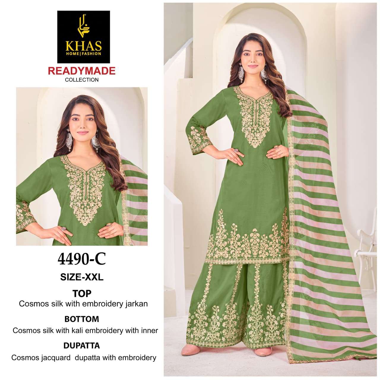 D.NO :- 4490 BY KHAS IN SIMER SILK WITH EMBROIDERY WORK NEW RADY MADE COLLECTION