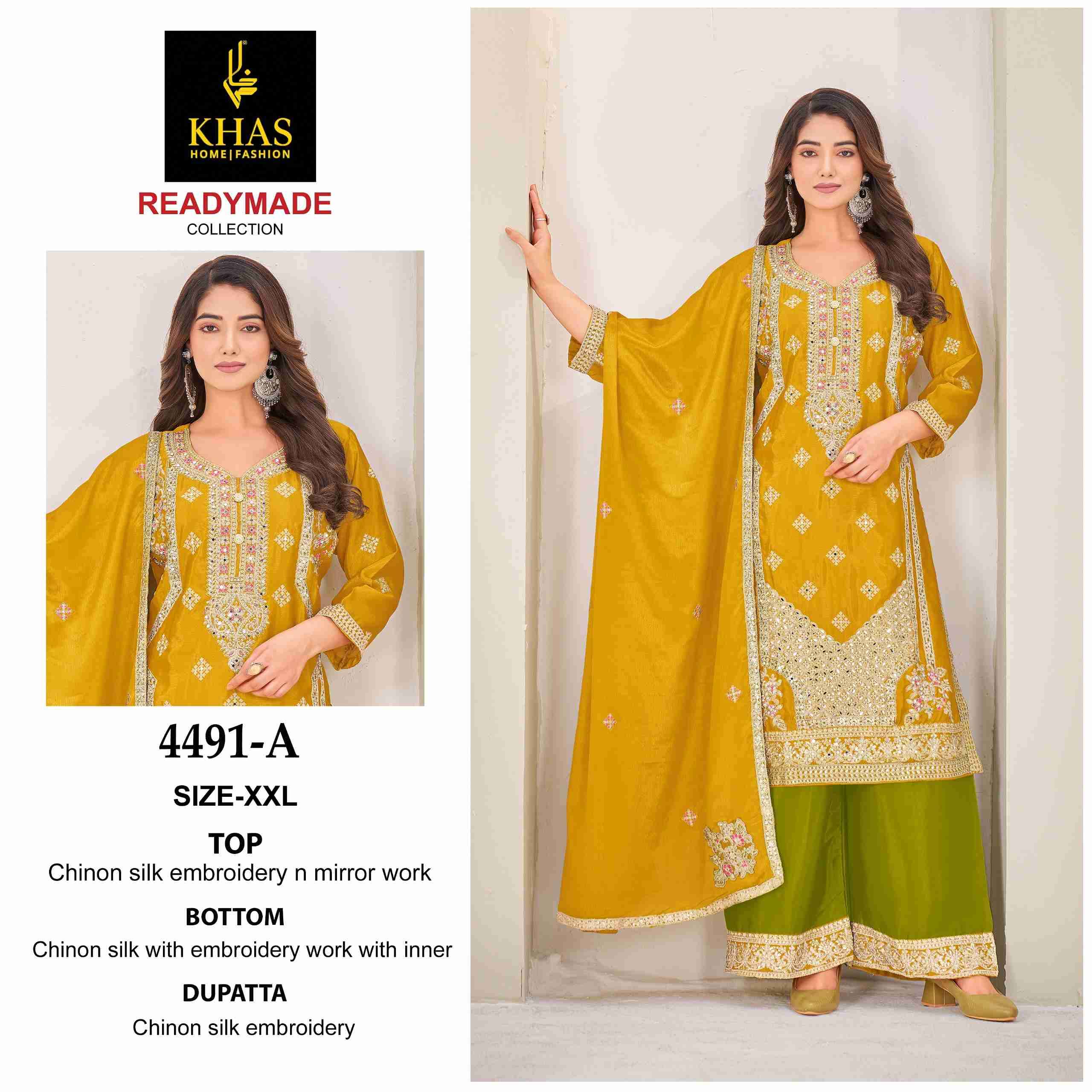 D.NO :- 4491 BY KHAS IN CHINON SILK WITH EMBROIDERY & MIRROR WORK RADYMADE COLLECTION