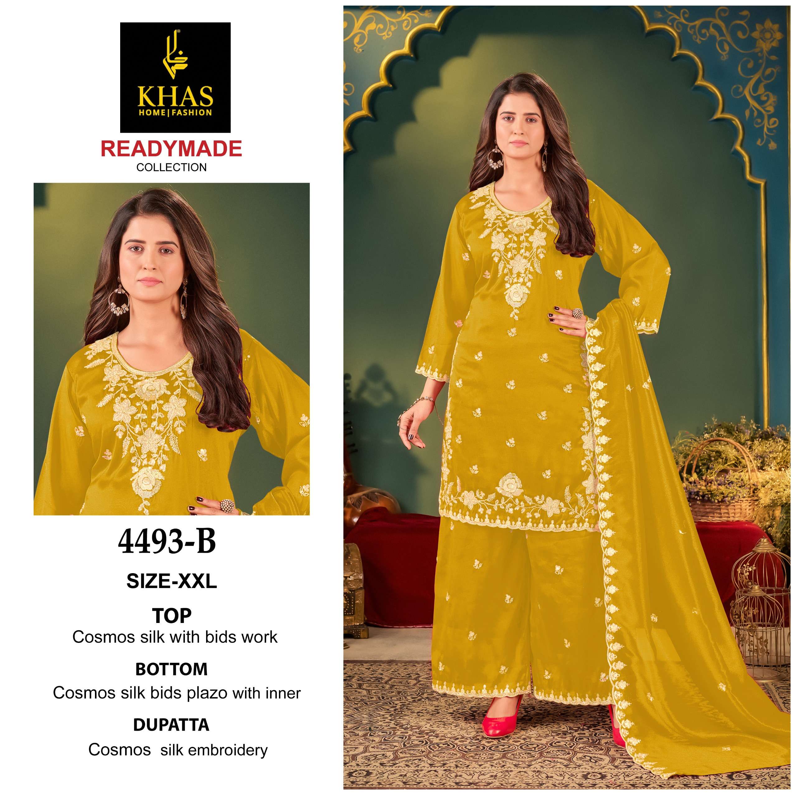 D.NO :- 4493 BY KHAS IN COSMOS SIMER SILK BIDS WORK GARARA NEW RADY MADE COLLECTION