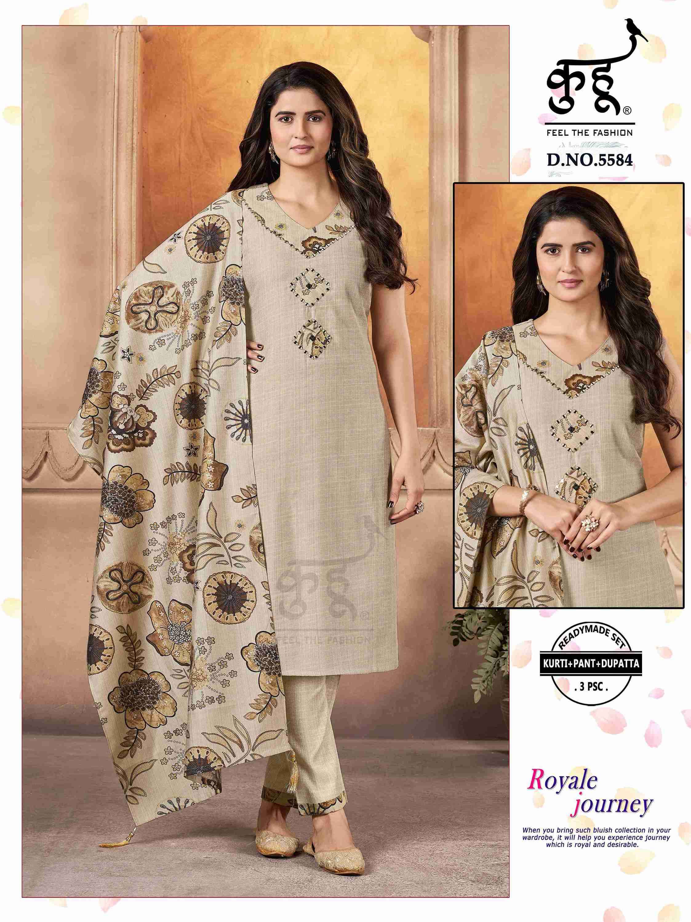 D.NO :- 5583 TO 5584 BY KUHOO IN FANCY FABRICS KURTI PANT WITH DUPATTA WORK 