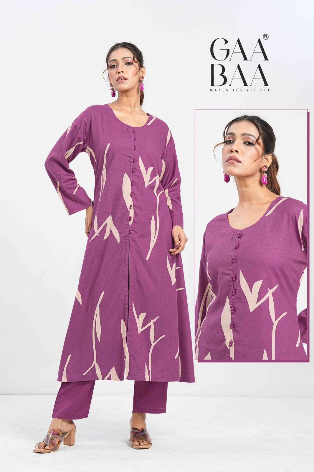 D.NO :- 963 BY GAABAA IN HEAVY RAYON DISCHARGE PRINT KURTI SEMI PLAZO PANT CO-ORD SET 