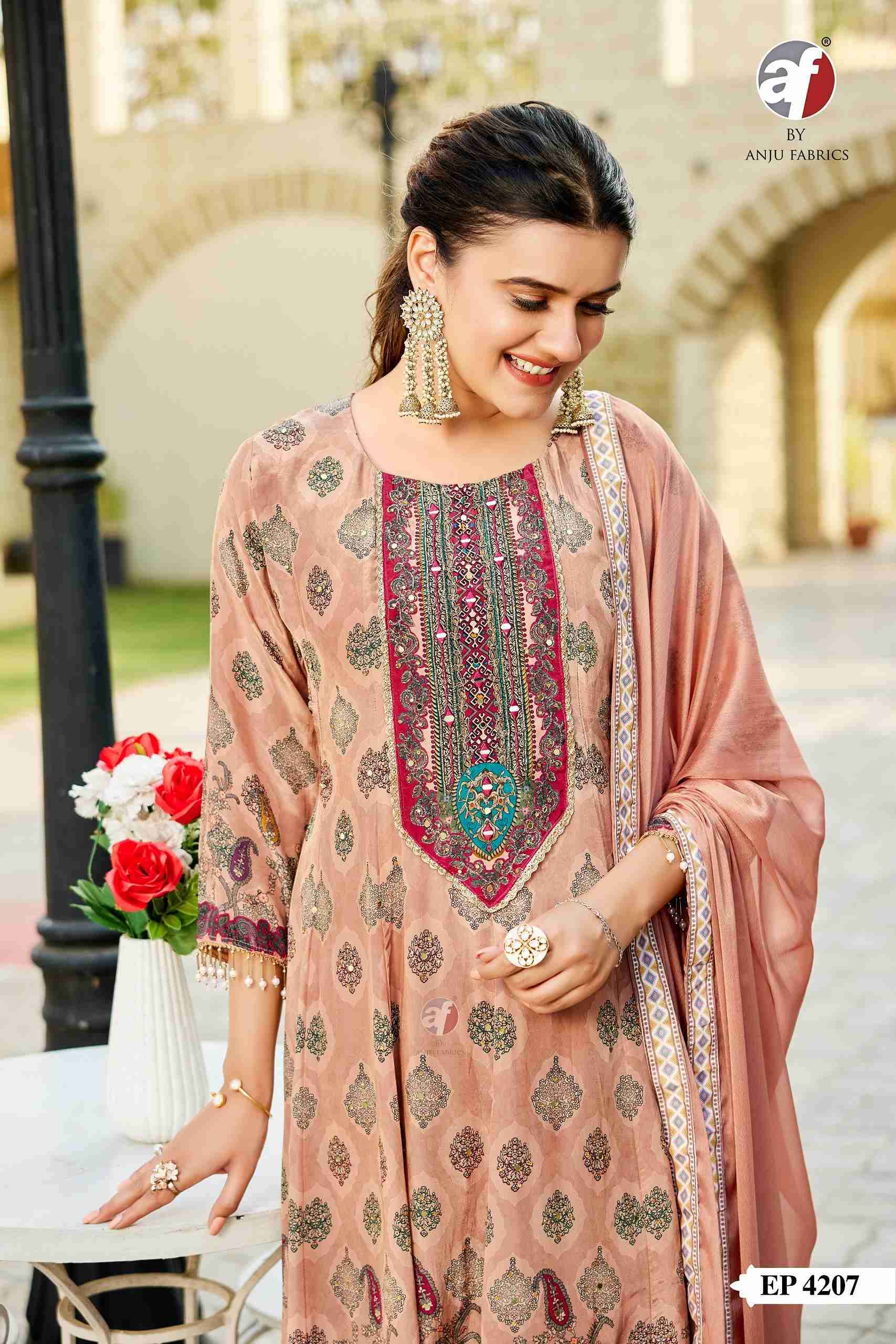 D.NO:- EP 4207 BY ANJU FABRICS IN PURE NATURAL CREPE ANARKALI KURTI PANT & DUPATTA