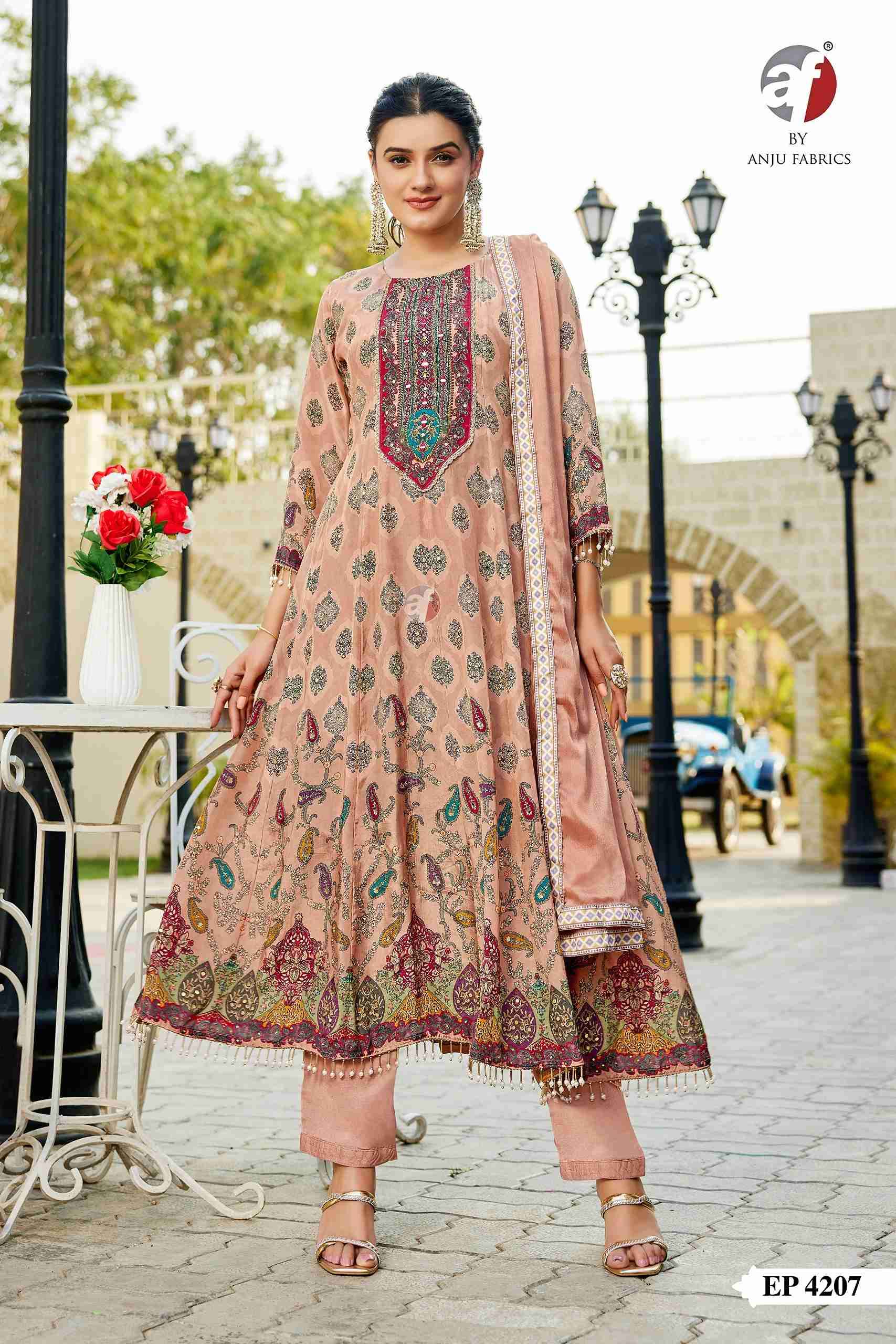 D.NO:- EP 4207 BY ANJU FABRICS IN PURE NATURAL CREPE ANARKALI KURTI PANT & DUPATTA