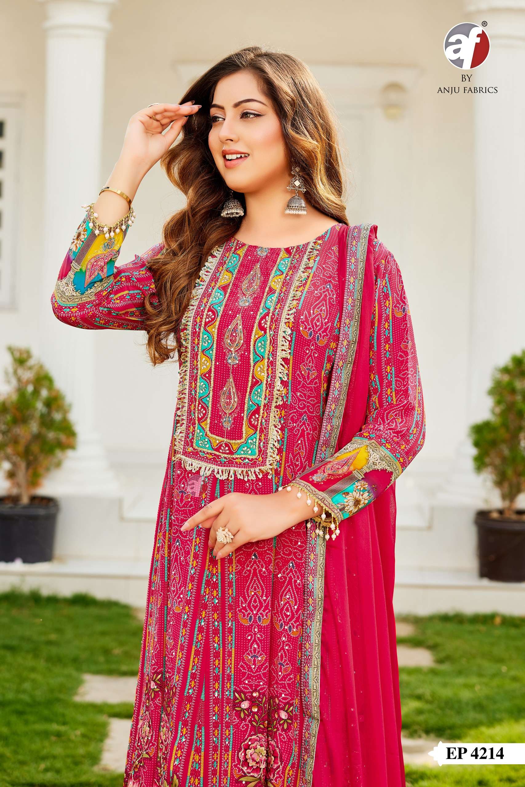 D.NO:- EP 4214 BY ANJU FABRICS IN PURE NATURAL CREPE DESIGNER ANARKALI KURTI PANT & DUPATTA