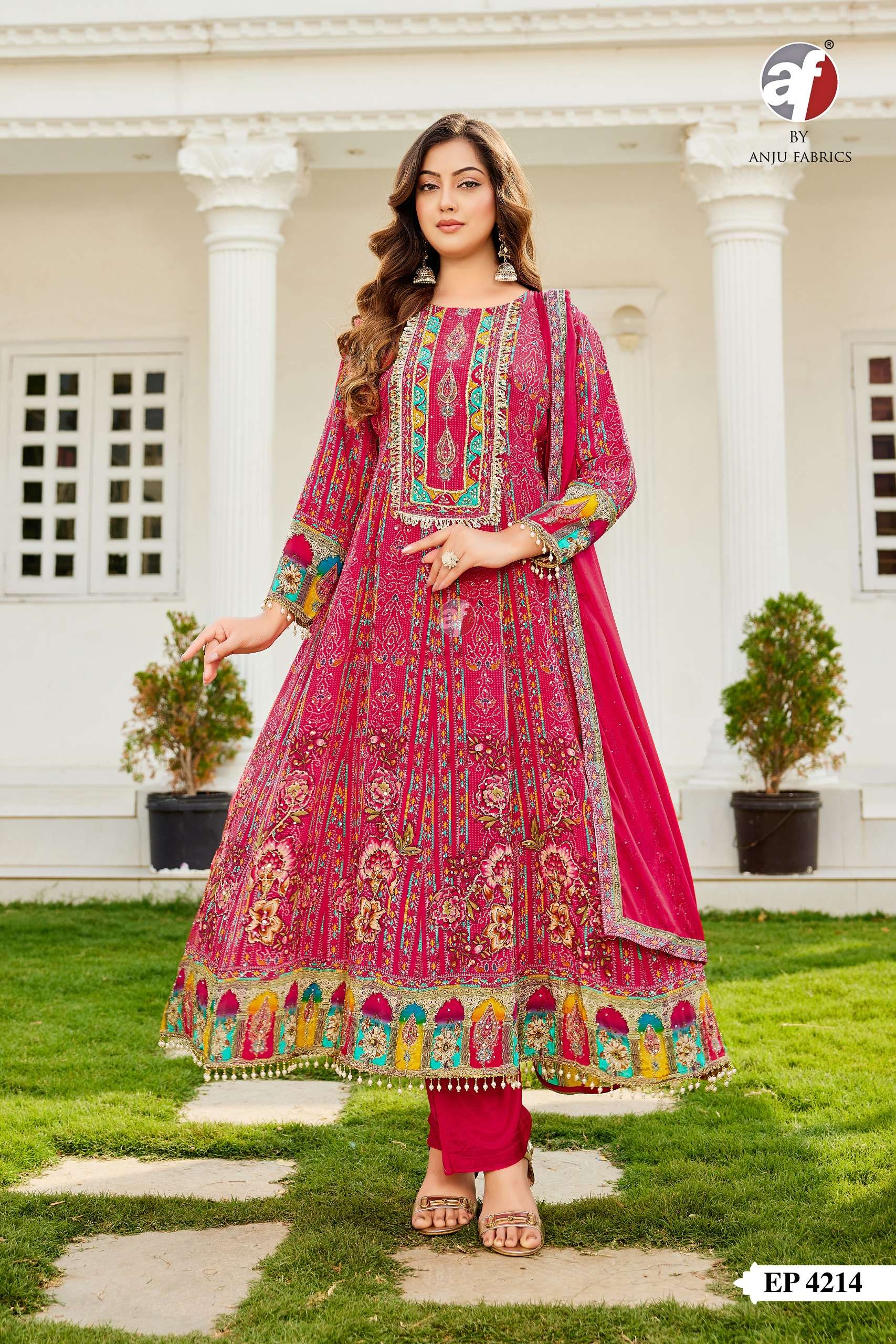 D.NO:- EP 4214 BY ANJU FABRICS IN PURE NATURAL CREPE DESIGNER ANARKALI KURTI PANT & DUPATTA