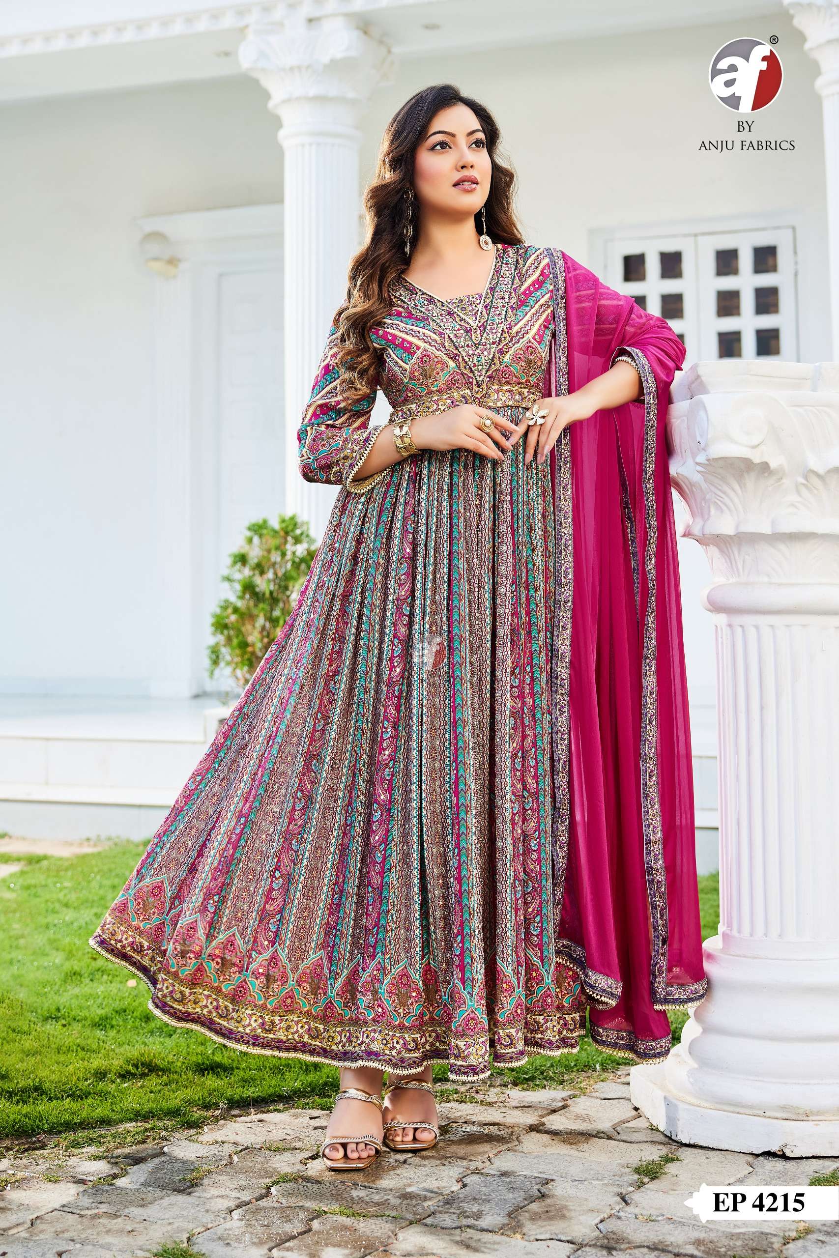 D.NO:- EP 4215 BY ANJU FABRICS IN PURE CHINNON CHIFFON WITH PRINTED LACE BORDER GOWN & DUPATTA