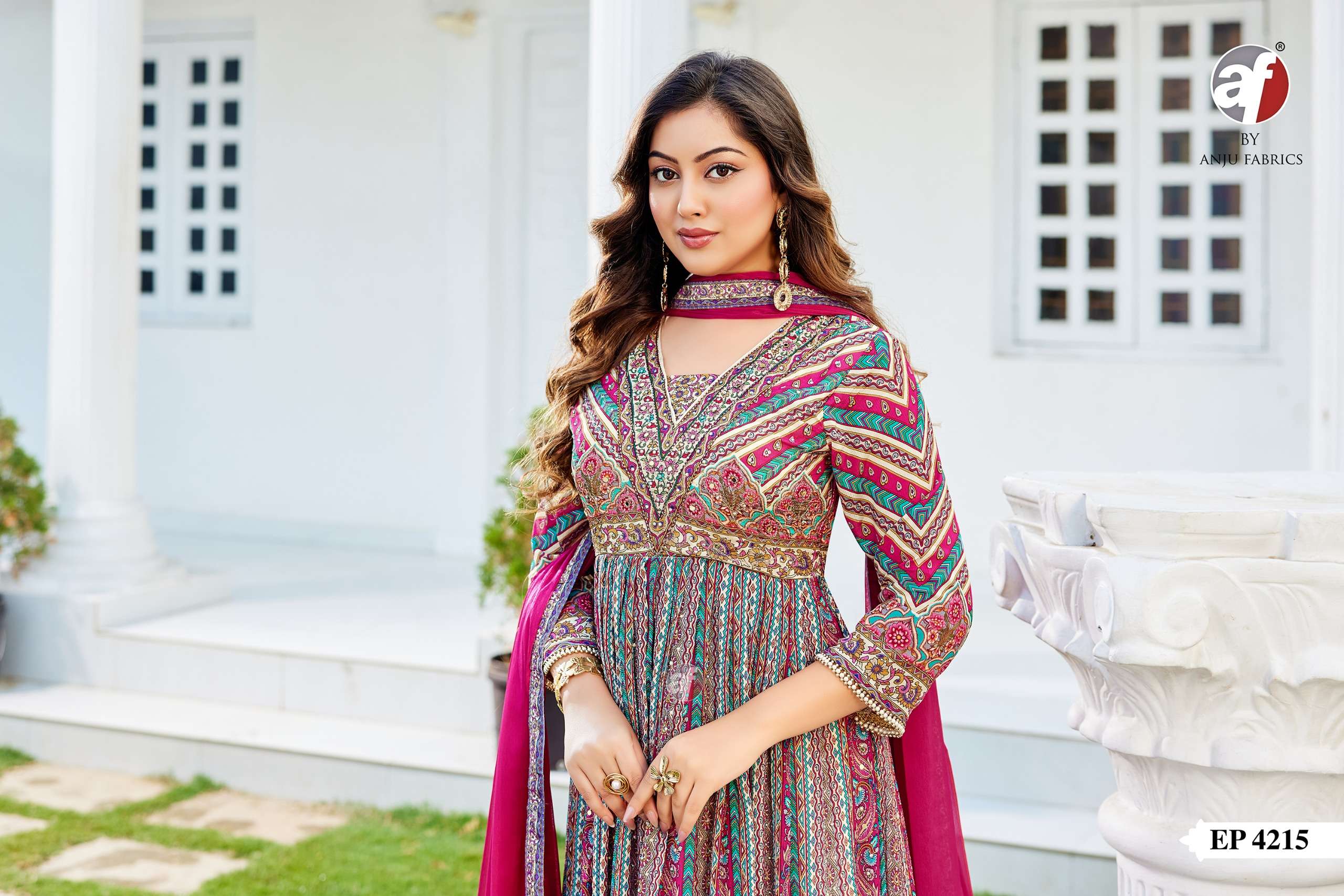 D.NO:- EP 4215 BY ANJU FABRICS IN PURE CHINNON CHIFFON WITH PRINTED LACE BORDER GOWN & DUPATTA