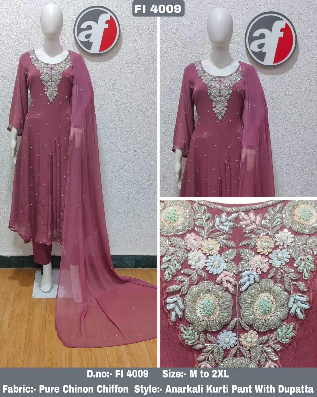 D.NO:- FI 4009 BY ANJU FABRICS IN PURE CHINON CHIFFON ANARKALI KURTI PANT WITH DUPATTA 