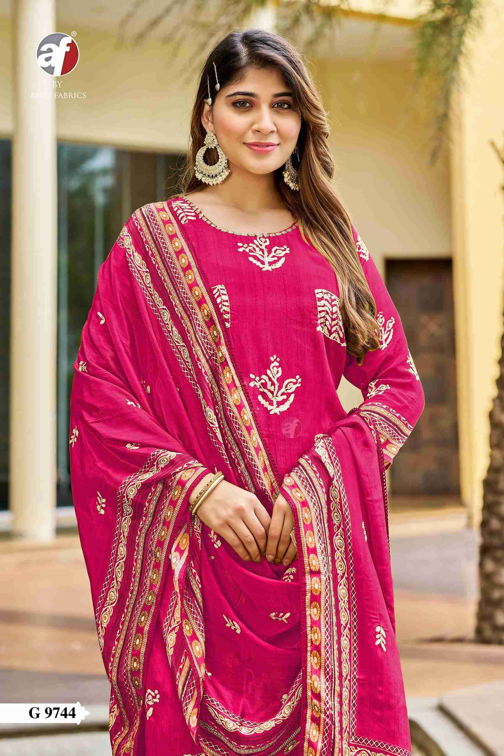 D.NO:- G 9744 BY ANJU FABRICS IN PURE NATURAL CREPE KURTI PANT WITH DUPATTA & HEAVY HANDWORK 