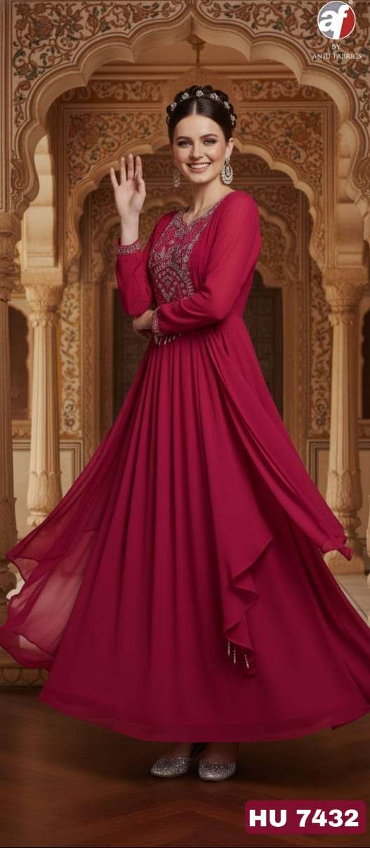 D.NO:- HU 7432 BY ANJU FABRICS IN PURE CHINON CHIFFON DESIGNER FLARED GOWN WITH HEAVY HANDWORK