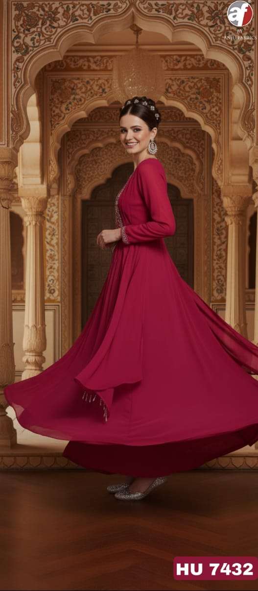D.NO:- HU 7432 BY ANJU FABRICS IN PURE CHINON CHIFFON DESIGNER FLARED GOWN WITH HEAVY HANDWORK