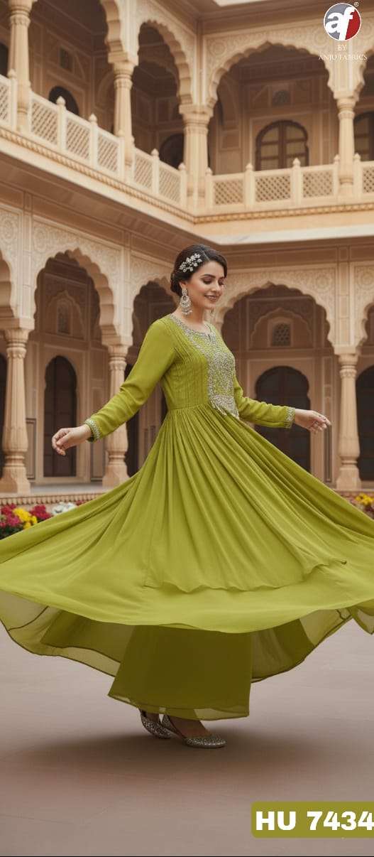 D.NO:- HU 7434 BY ANJU FABRICS IN PURE CHINON CHIFFON DESIGNER FLARED GOWN WITH HEAVY HANDWORK