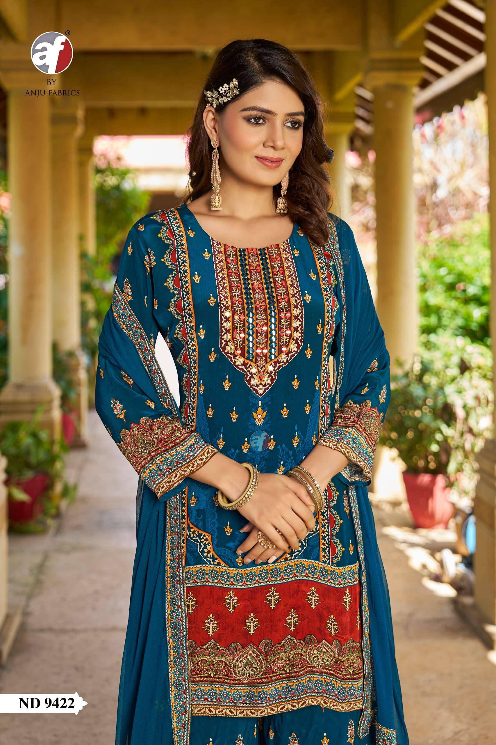 D.NO:- ND 9422 BY ANJU FABRICS IN PURE NATURAL CREPE SHORT KURTI WITH PALAZZO &  DUPATTA 