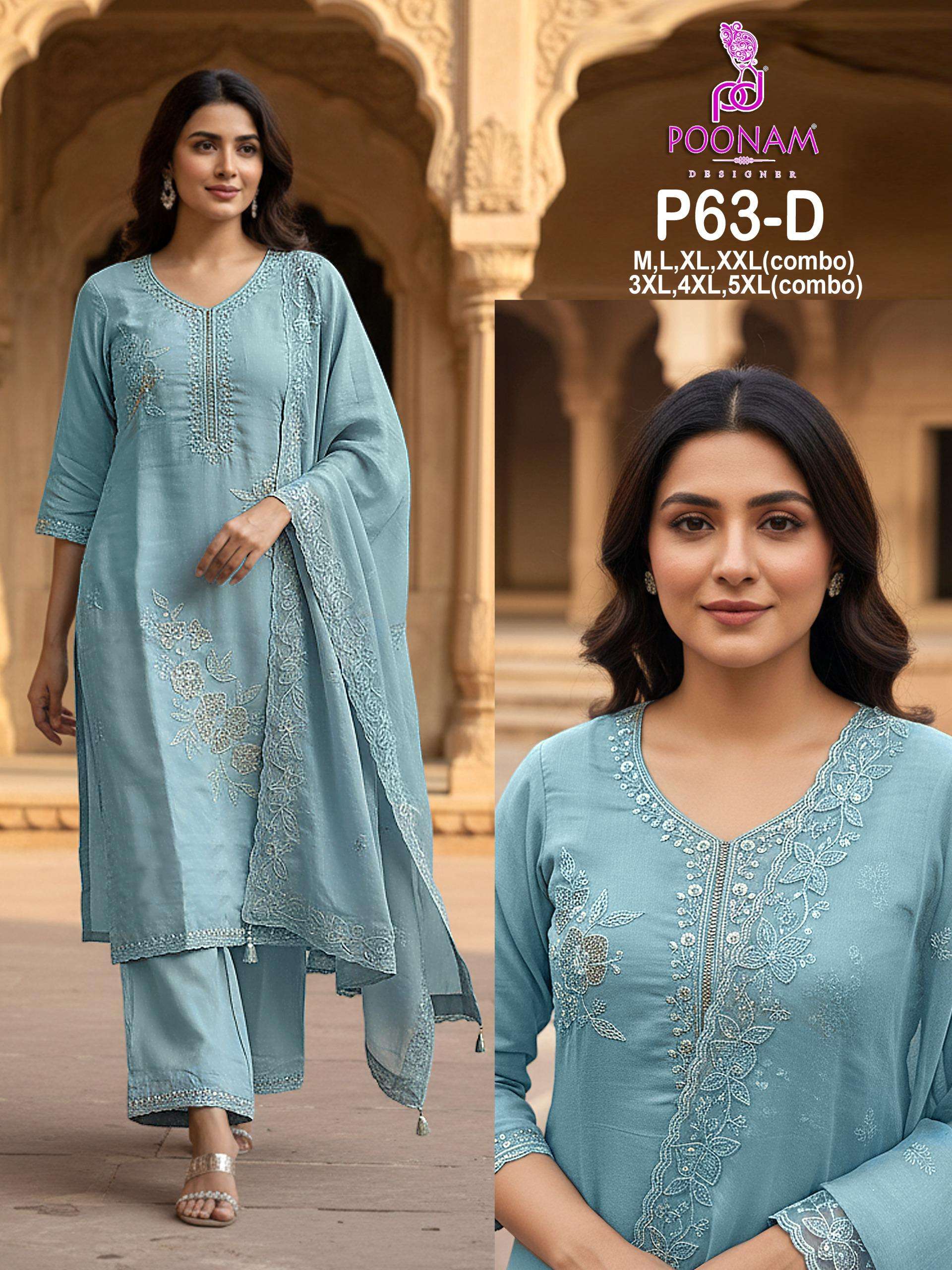 D.NO :- P63 BY POONAM DESIGNER IN PURE MAL MAL CHANDERI WITH BEATS WORK 