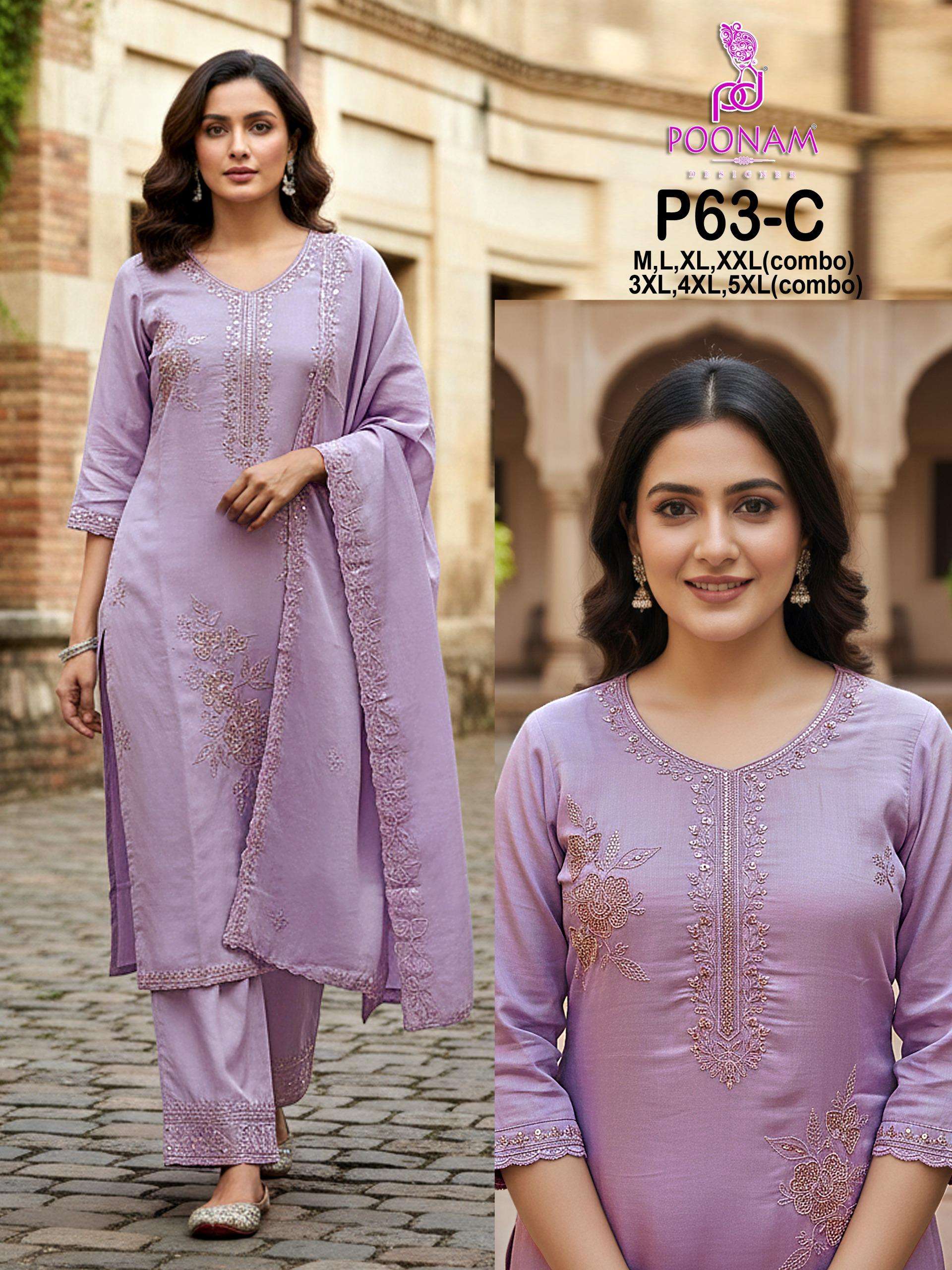 D.NO :- P63 BY POONAM DESIGNER IN PURE MAL MAL CHANDERI WITH BEATS WORK 