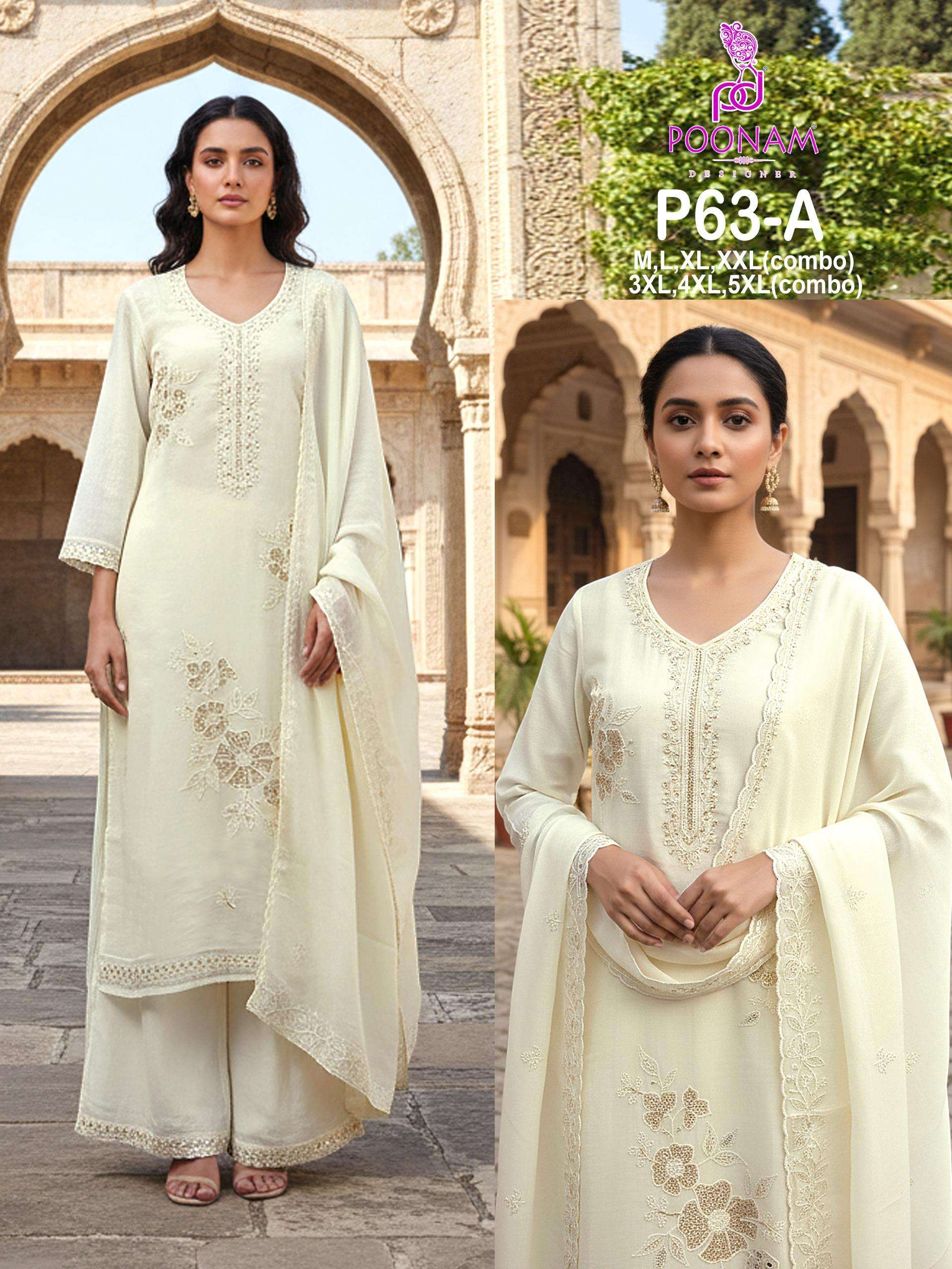 D.NO :- P63 BY POONAM DESIGNER IN PURE MAL MAL CHANDERI WITH BEATS WORK 