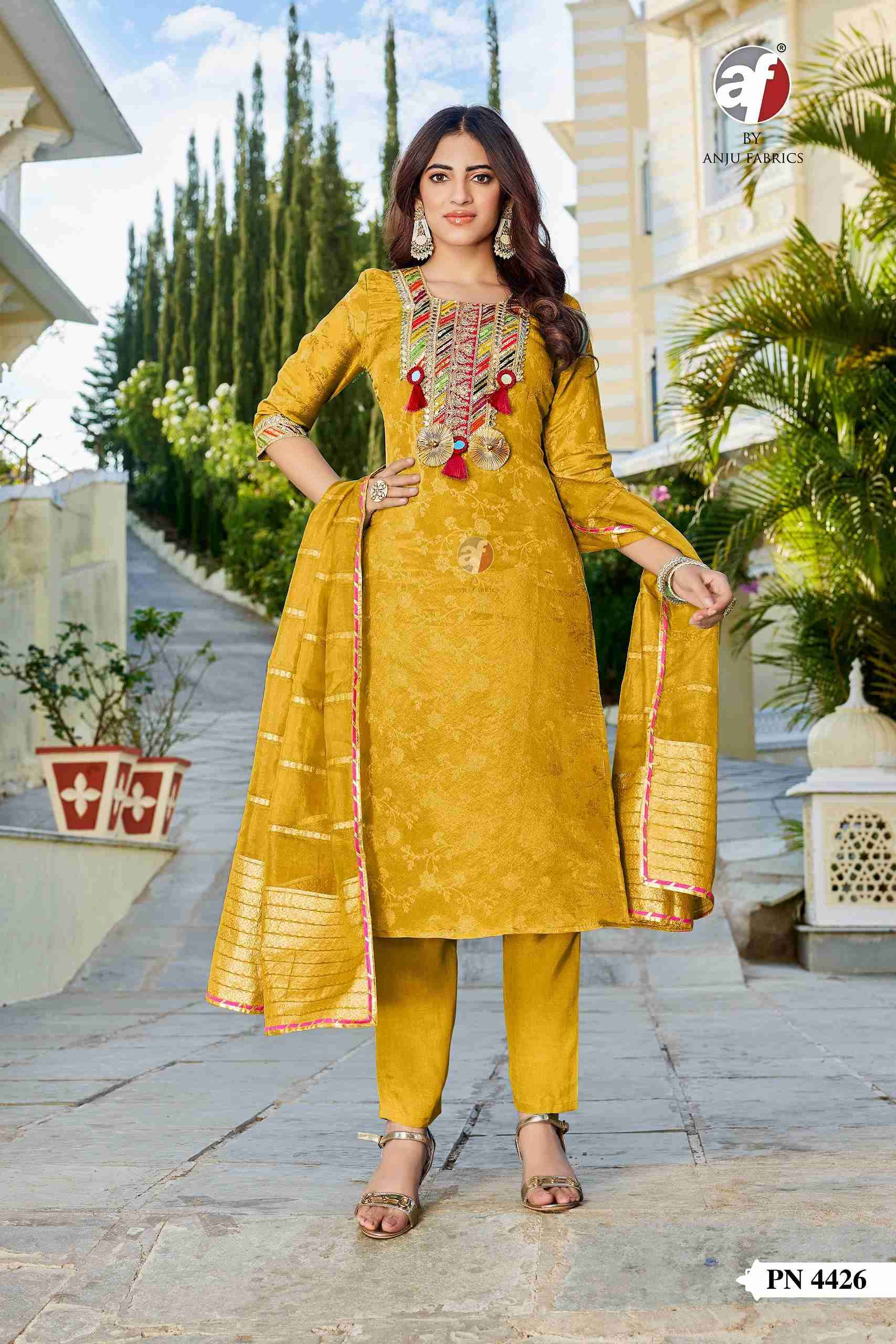 D.NO:- PN 4426 BY ANJU FABRICS IN PURE TISSUE SHIMMER KURTI PANT WITH DUPATTA 