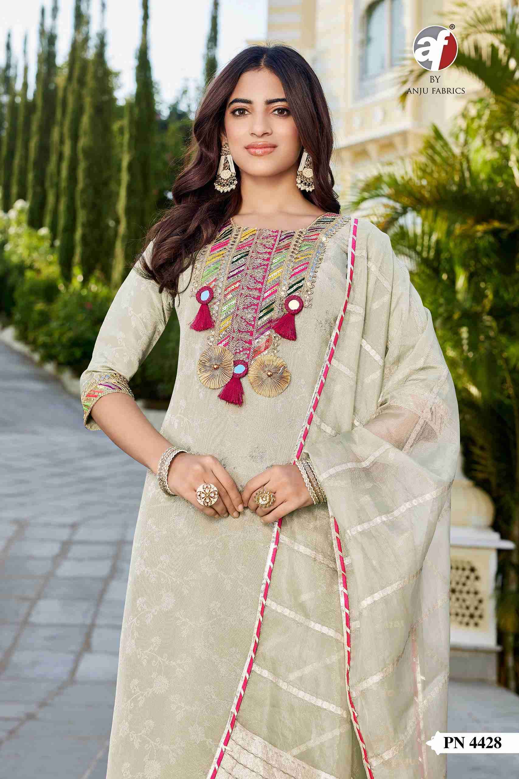 D.NO:- PN 4428 BY ANJU FABRICS IN PURE TISSUE SHIMMER KURTI PANT WITH DUPATTA 