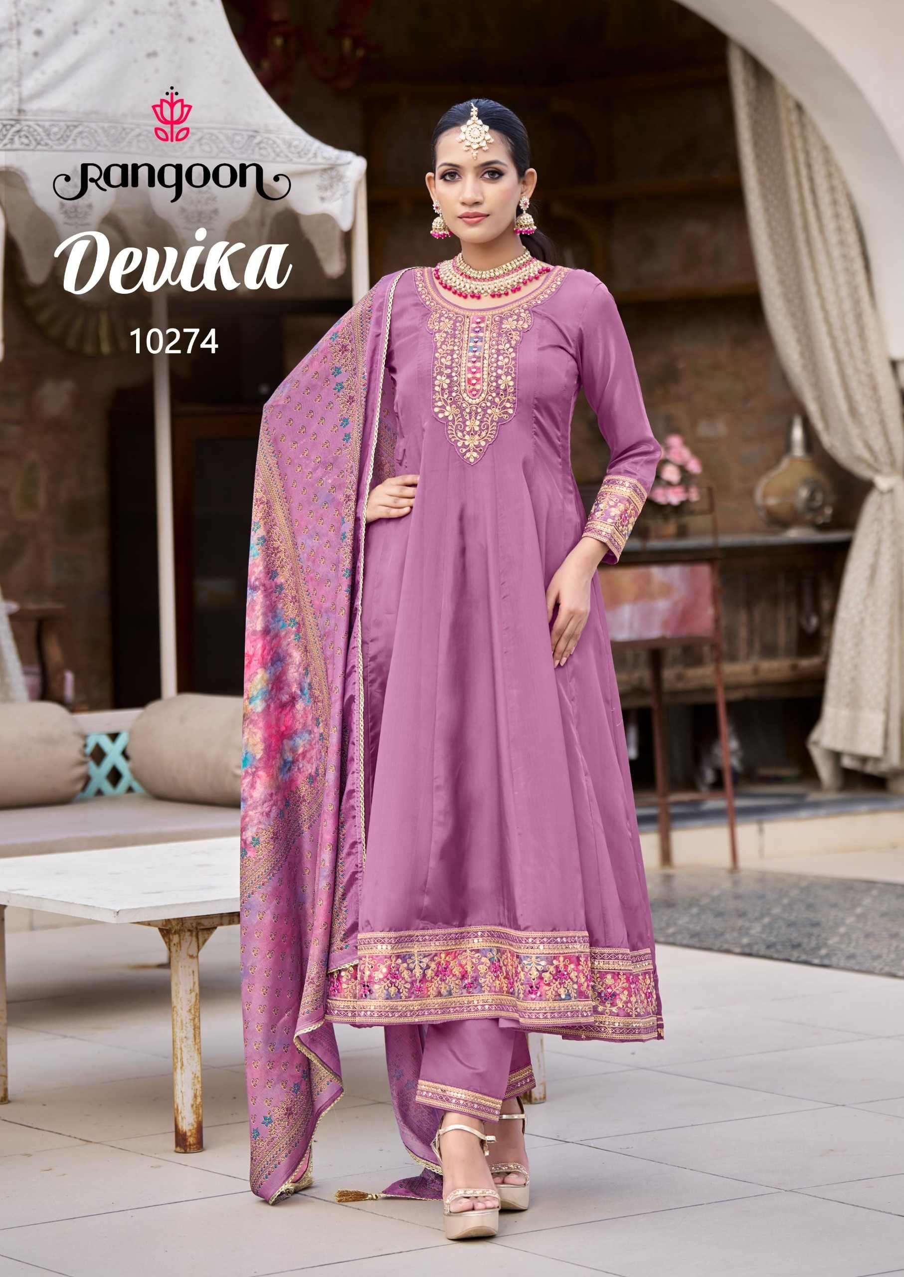 DEVIKA BY RANGOON IN H.O SILK WITH EMBROIDERY AND MIRROR WORK 