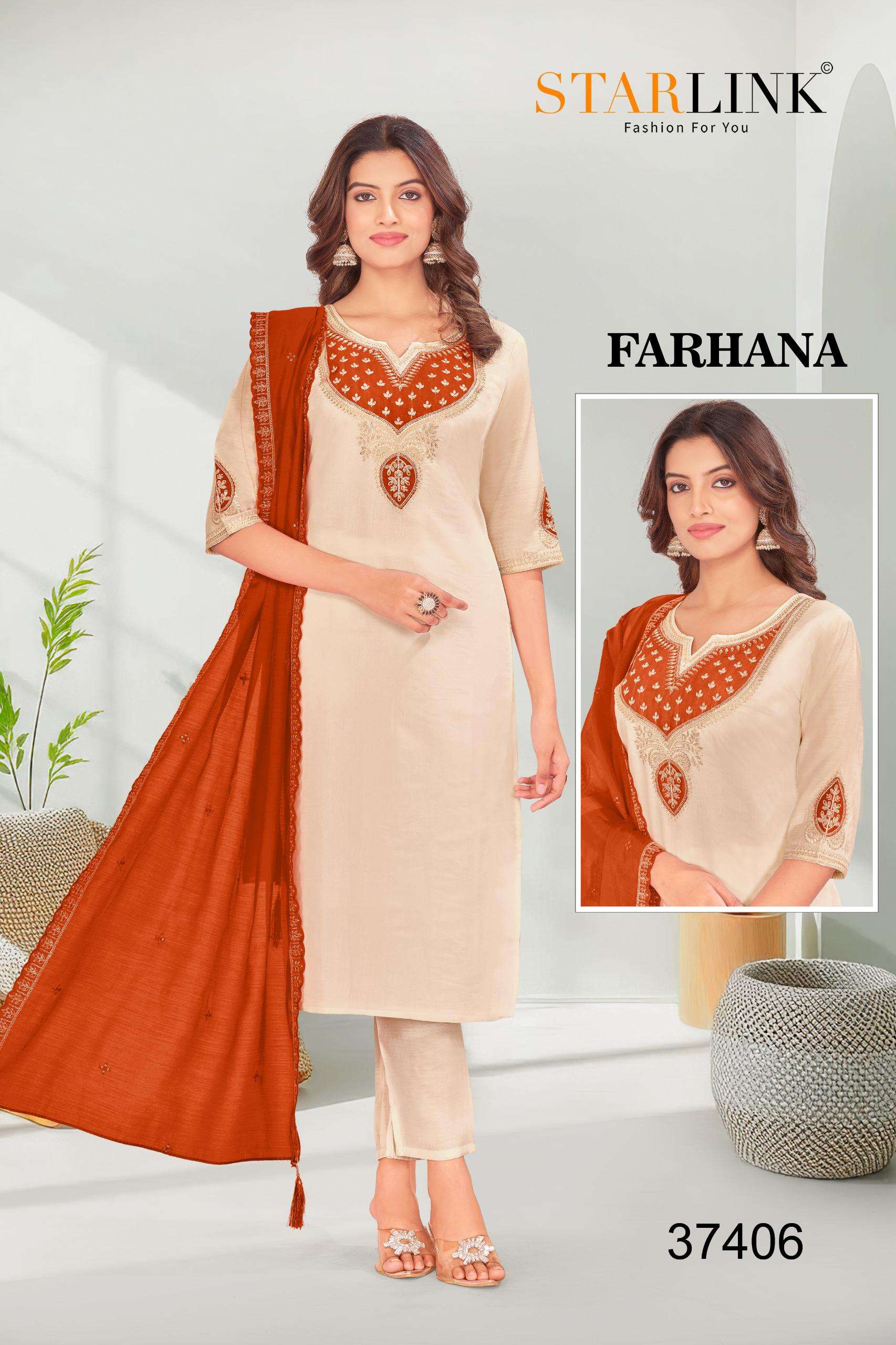 FARHANA BY STARLINK IN ROMAN SILK FANCY EMBROIDERY CUT WORK PATCH WITH INNER