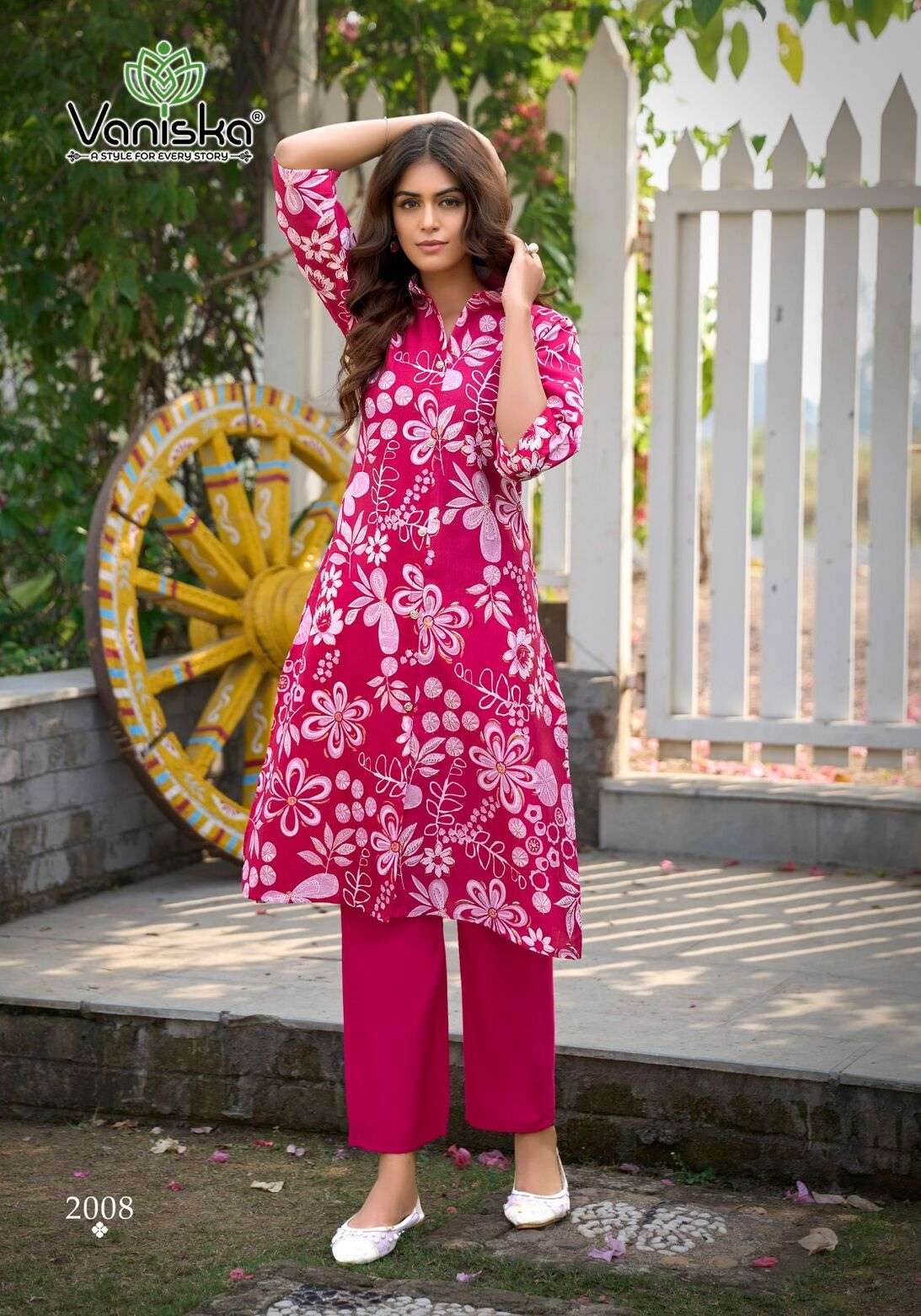 FLOWER VELLY VOL-2 BY VANISKA IN VATICAN PRINT ALINE CUT KURTI & FANCY BUTTON WITH POCKET 